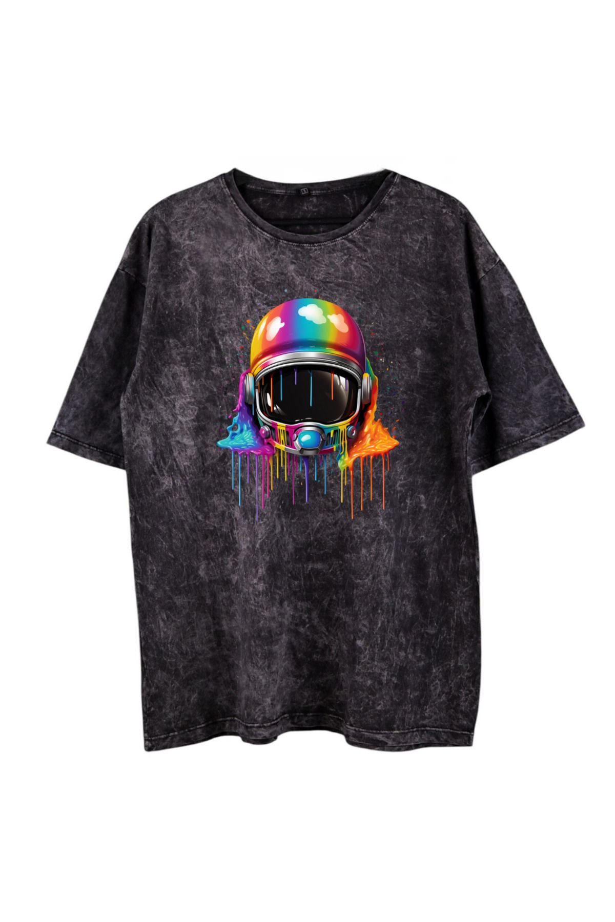 JadenJoy YIKAMALI 3 BOYUTLU BOYA DESENLİ ASTRONOT KASKI TEMALI UNISEX T-SHIRT