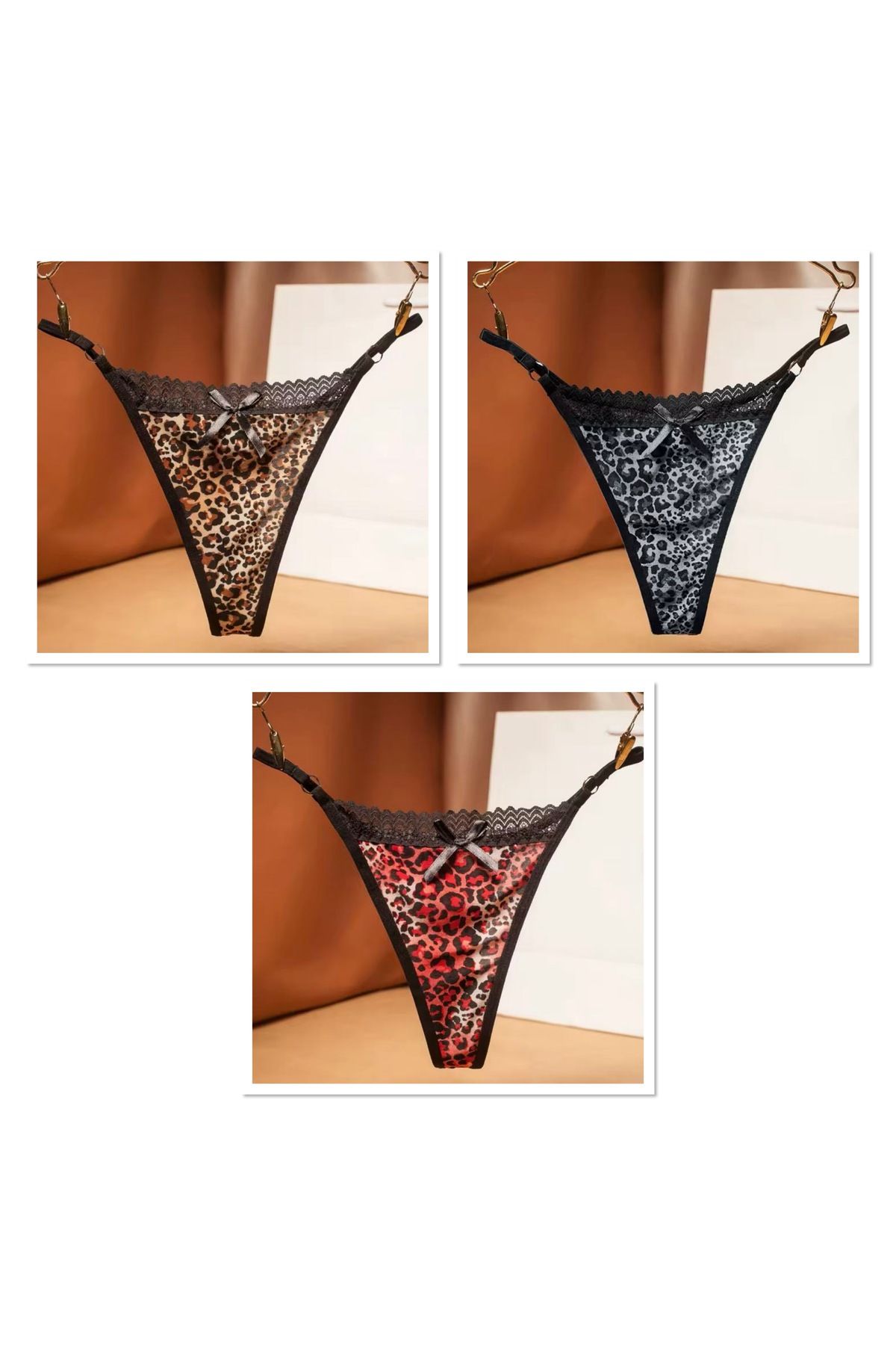 3 Lü Paket Leopar Desenli Seksi String