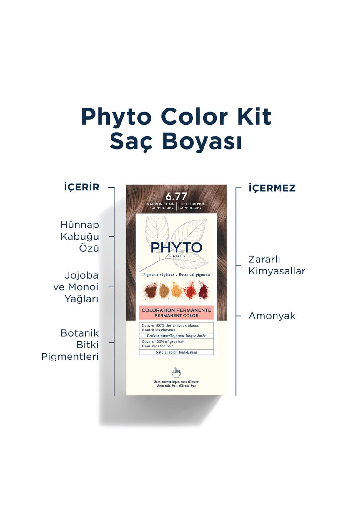 Phyto-Permanente Kräuter-Haarfarbe – Farbe ohne Ammoniak 6,77 Cappuccino-Braun 7