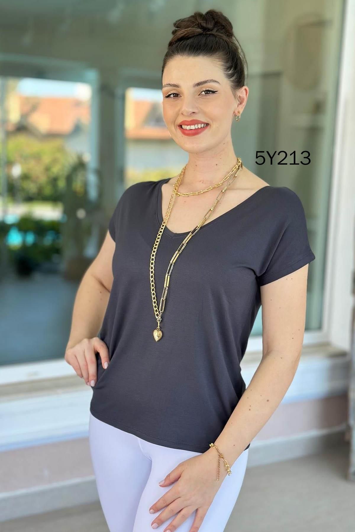 İnce Topuk-Bamboo Tshirt That Can Be Worn with Front and Back 5Y213 3