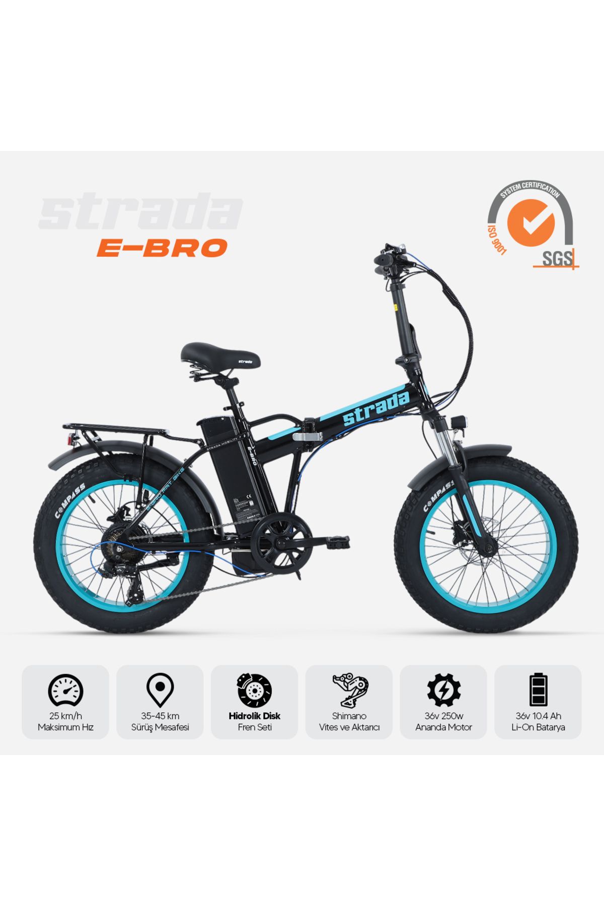 Stradacycles E-Bro 20 Jant Hidrolik Disk Katlanabilir Fat Bike Bisiklet