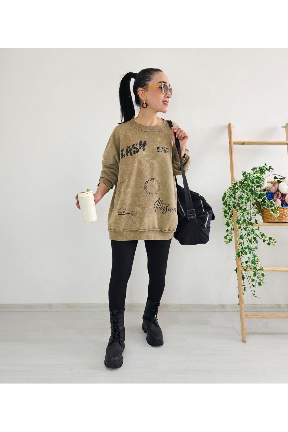 6 butik altı üstü butik Hanorac Oversize Cu Guler Cu Spălare Femeie - L