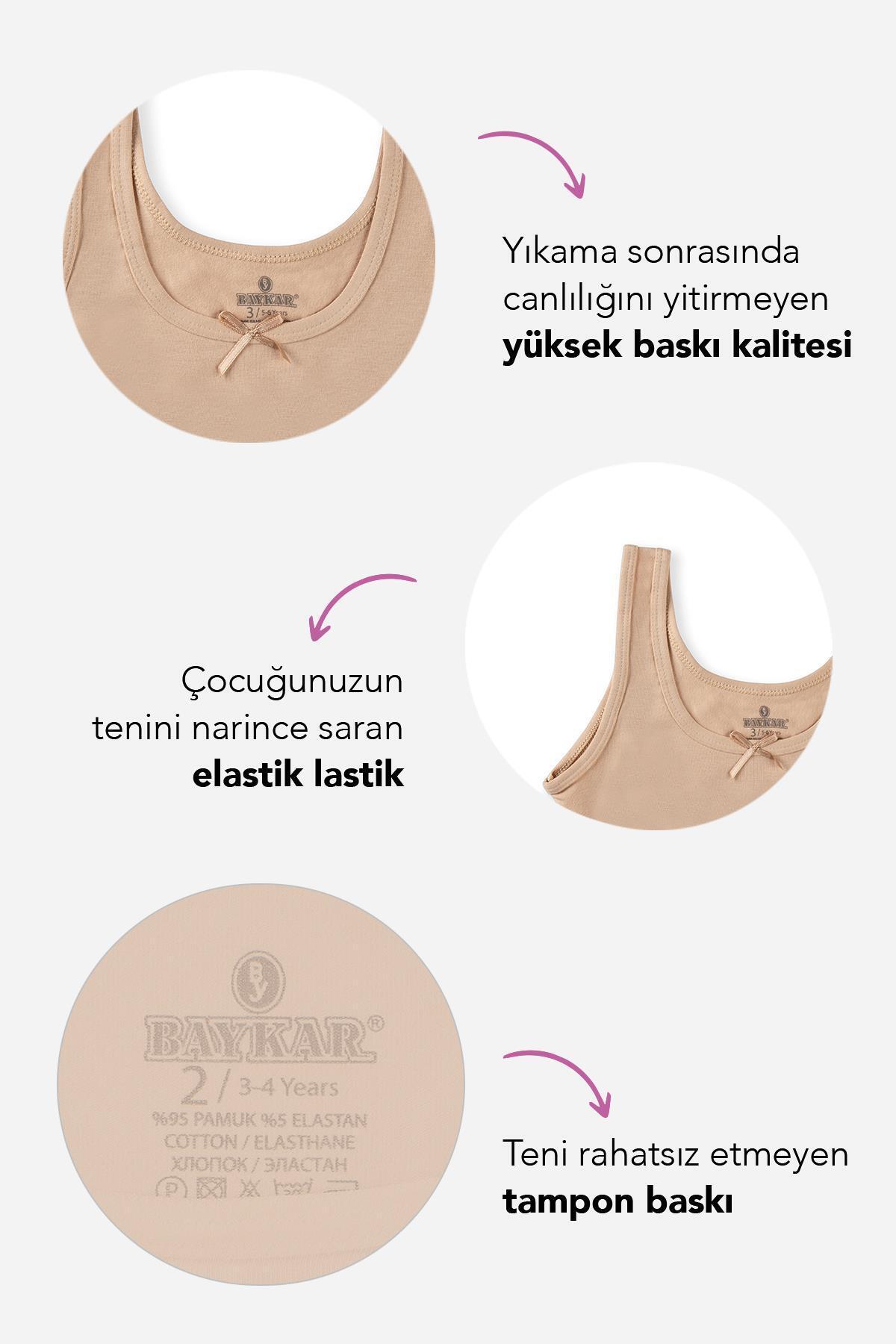 تاپ نیم تانک بند نخی ضخیم دخترانه با جزئیات روبانی 3 بسته 4768 رنگ پوست 4
