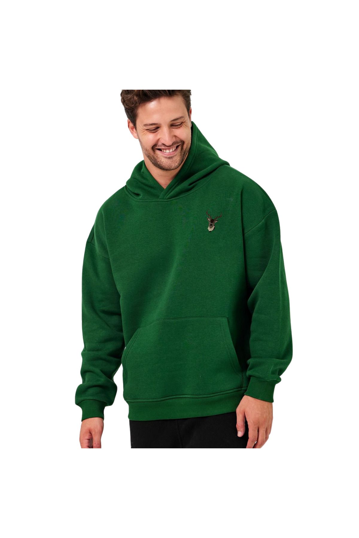 ChapellaSocks Geyik Desen Nakışlı Unisex Hoodie- %100 Pamuk ve Rahat!