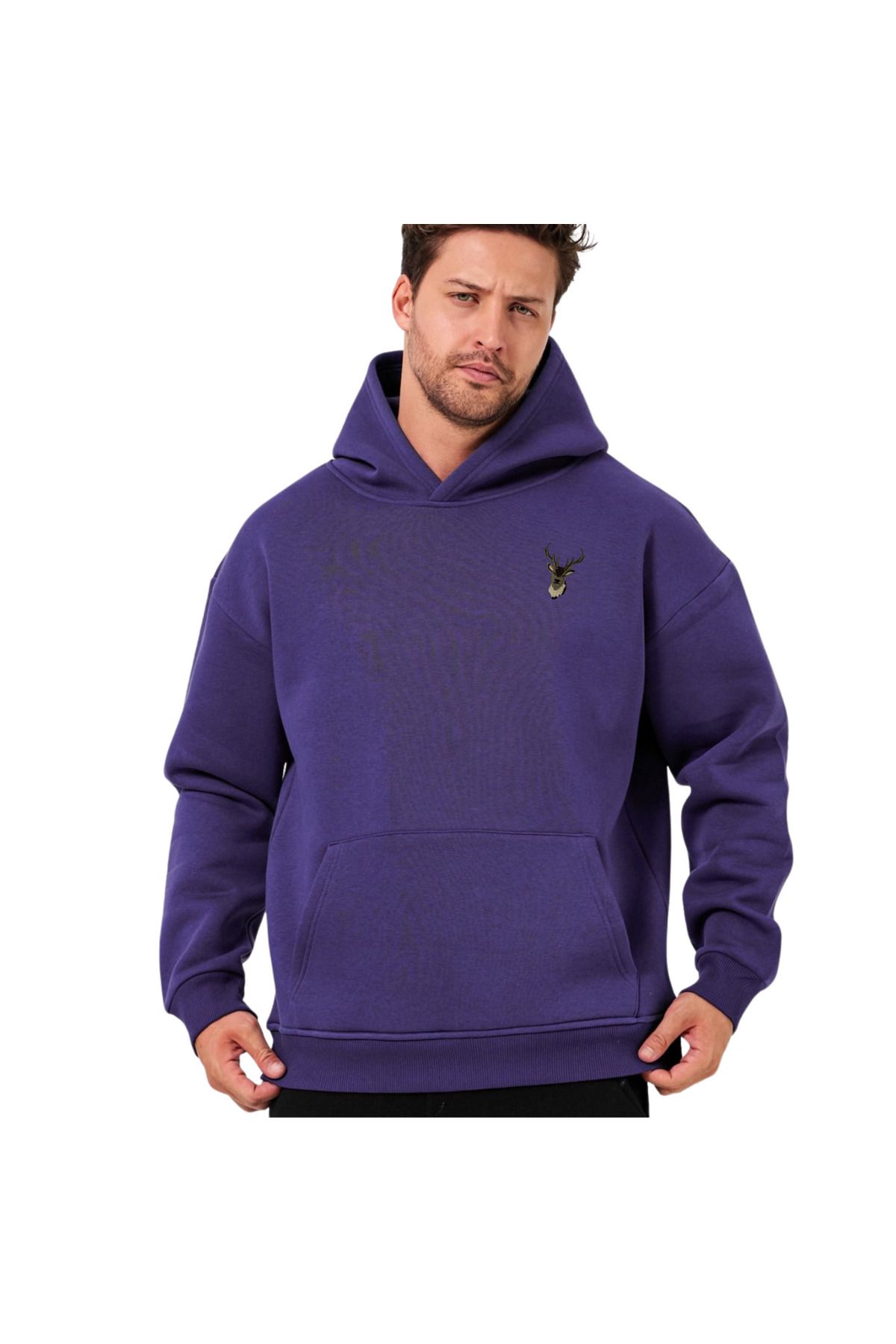 ChapellaSocks Geyik Desen Nakışlı Unisex Hoodie- %100 Pamuk ve Rahat!