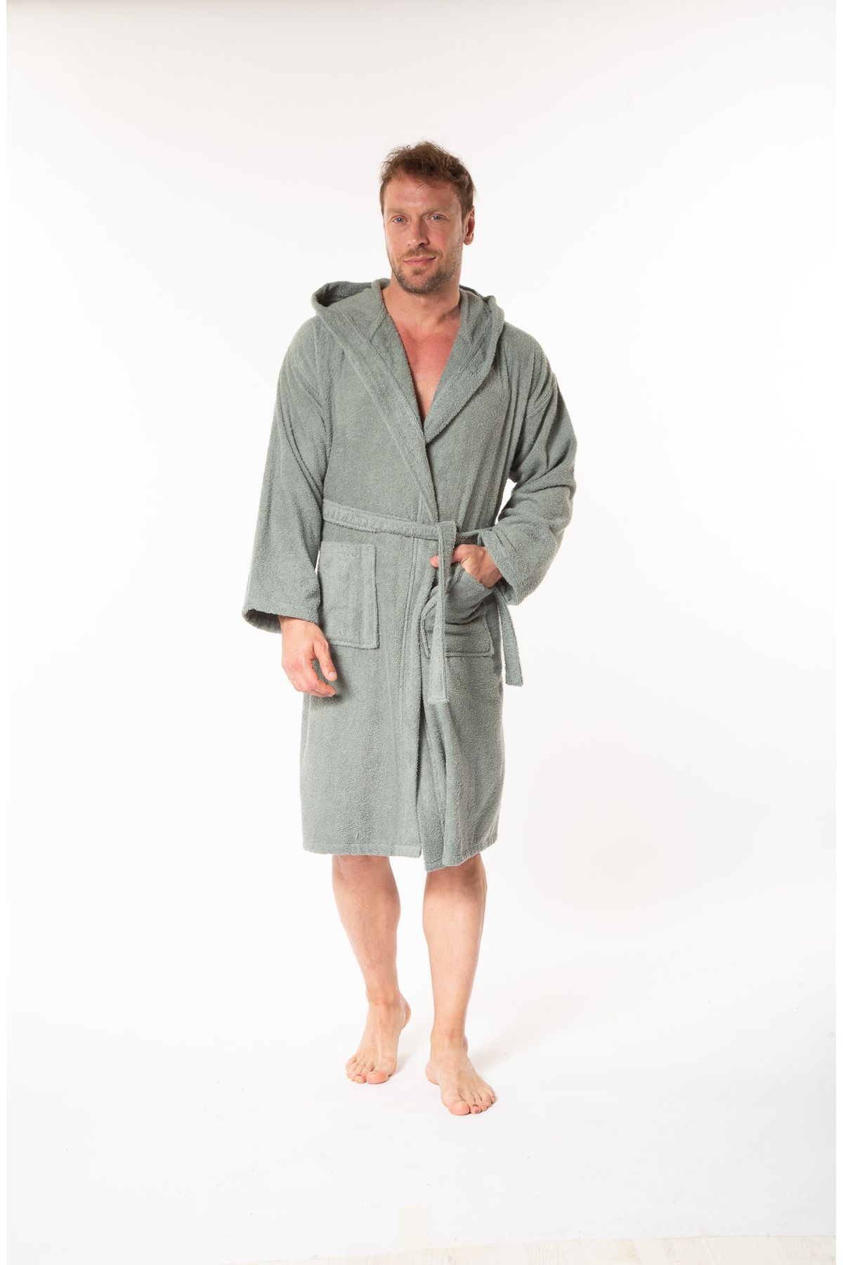 Minteks-Men's Hooded Bathrobe 100% Cotton - Minteks Home 3