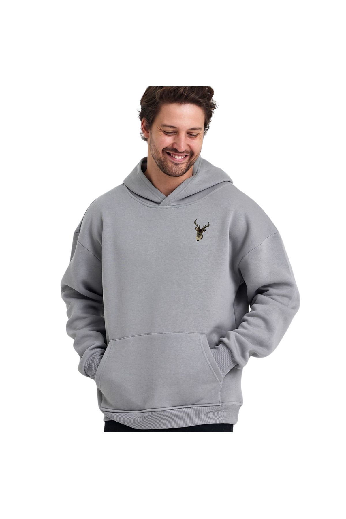 ChapellaSocks Geyik Desen Nakışlı Unisex Hoodie- %100 Pamuk ve Rahat!