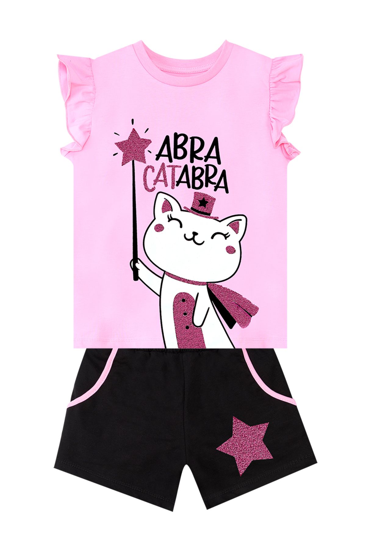 Denokids-Letni zestaw T-shirt i szorty Abra Catabra z falbankami dla dziewczynki 3