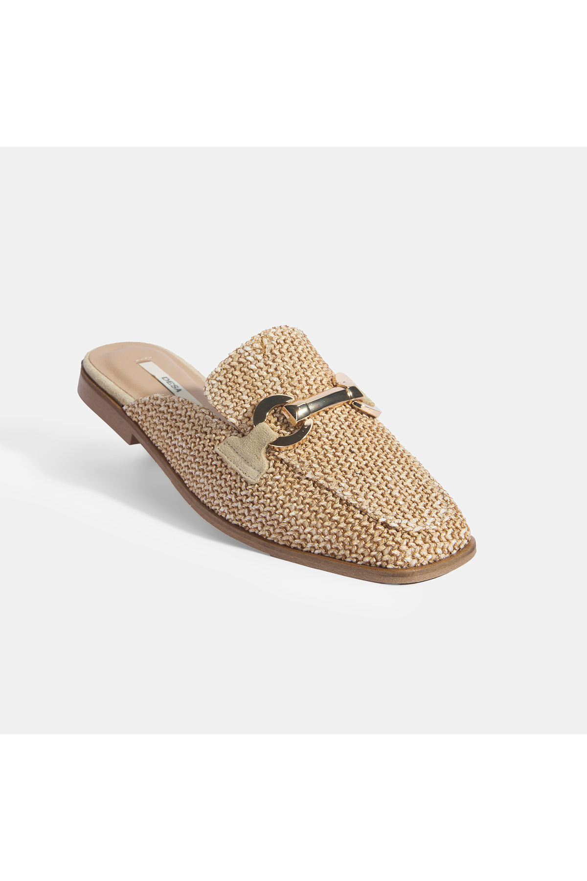 Desa-Women's Beige Metal Accessory Straw Slippers 5