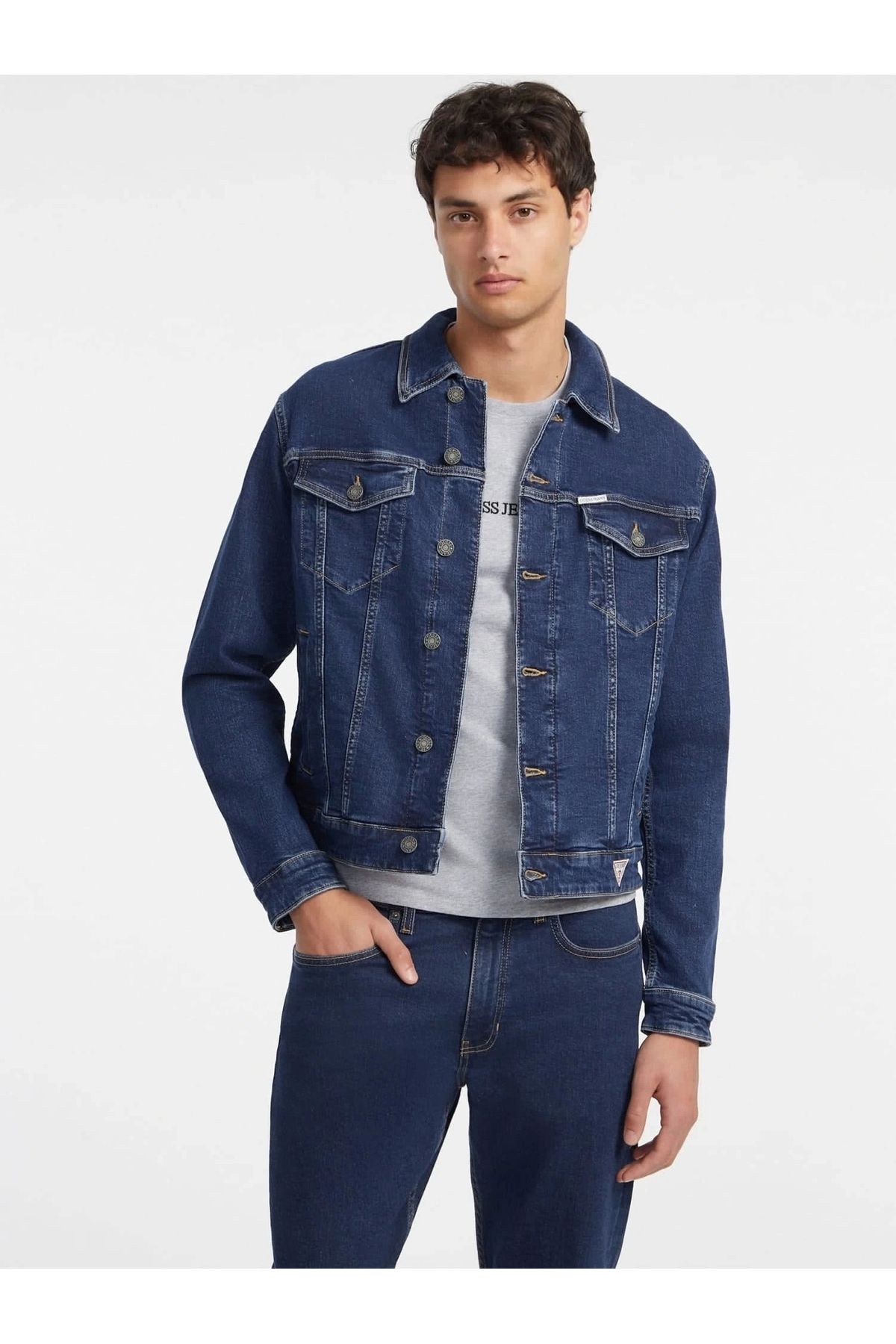 ژاکت کامیونی باریک مردانه آبی Guess Jeans