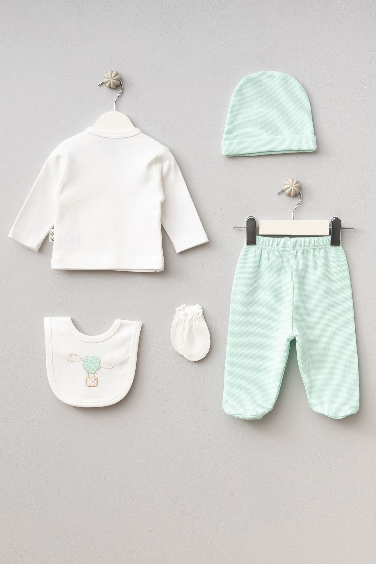 Bebitof-Balloon Rabbit Patterned 5 Piece Newborn Hospital Outfit Set 5