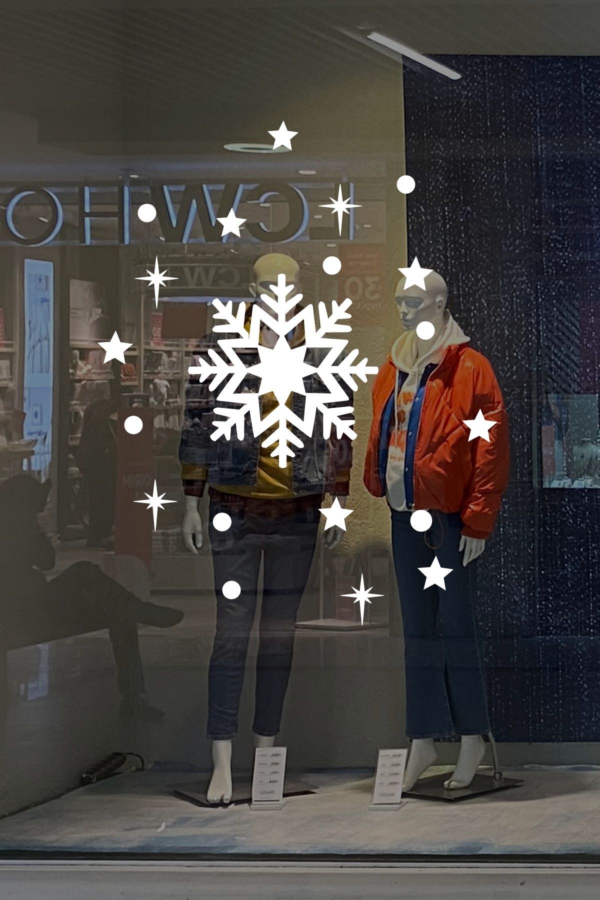 New Jargon-Large Snowflake and Shiny Stars and Snowflakes New Year Shop Window Glass Sticker 3