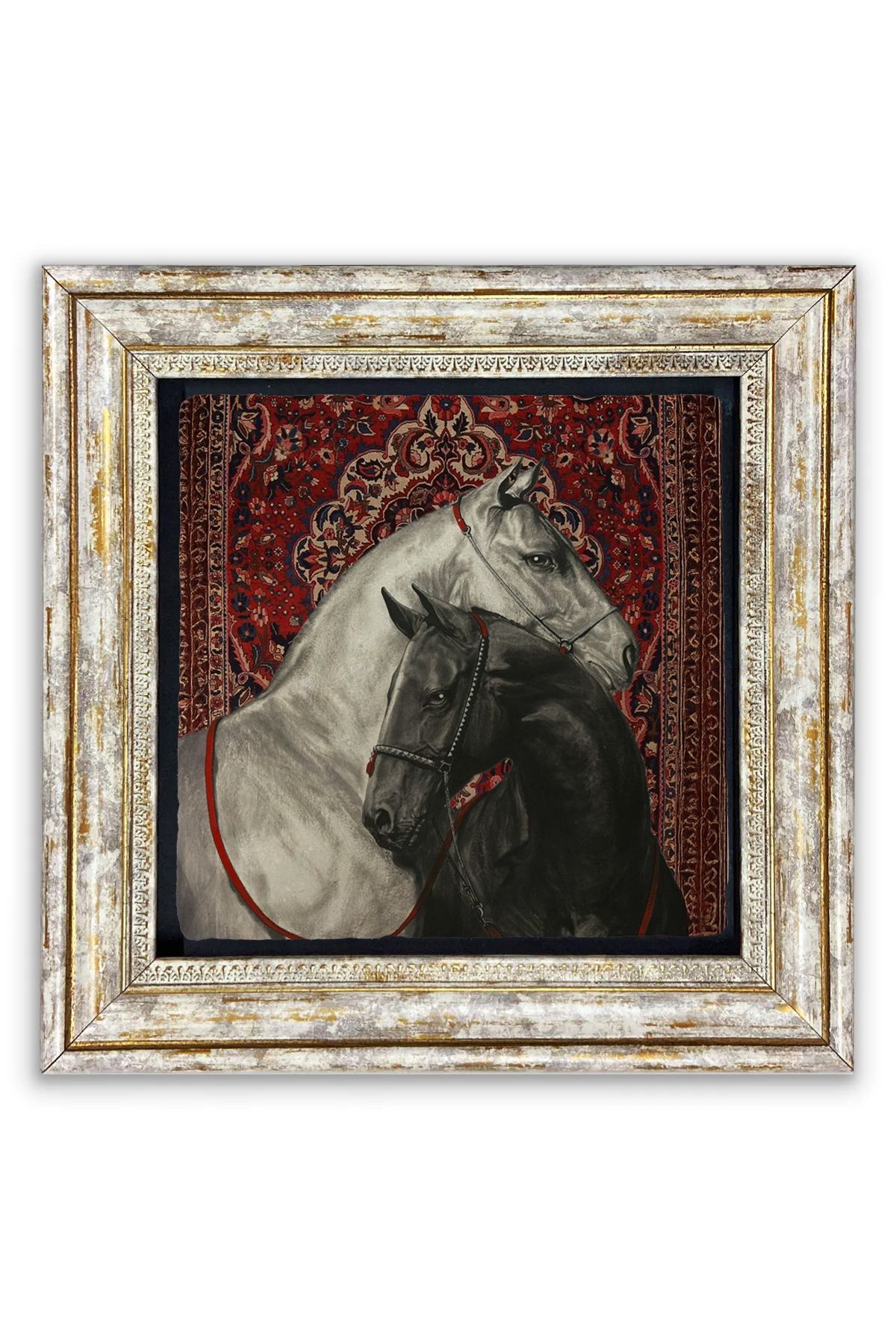 AND Taş Duvar Dekoru Atlar Taşa Baskı Çerçeveli Tablo (30x30 cm )