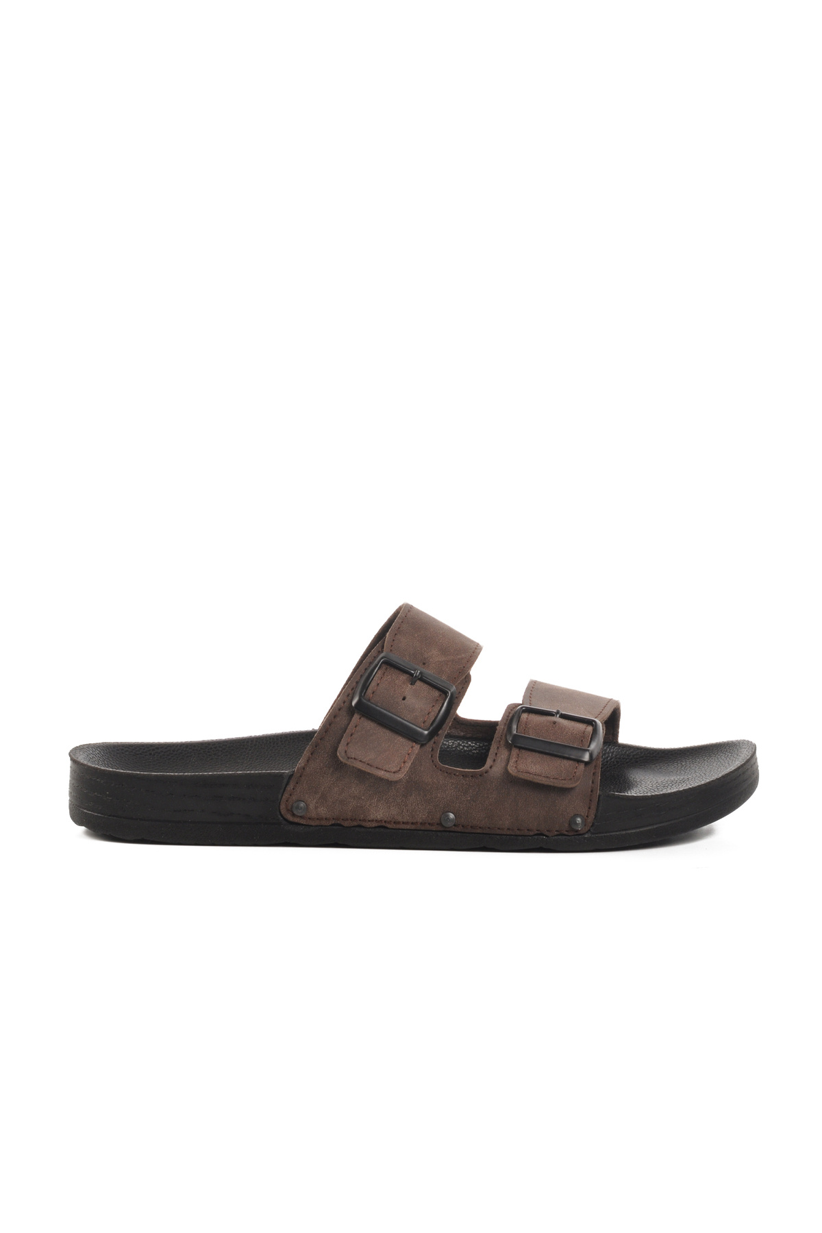 Pierre Cardin-Brown Double Striped Light Leather Men's Slippers Pc-7038 m 1