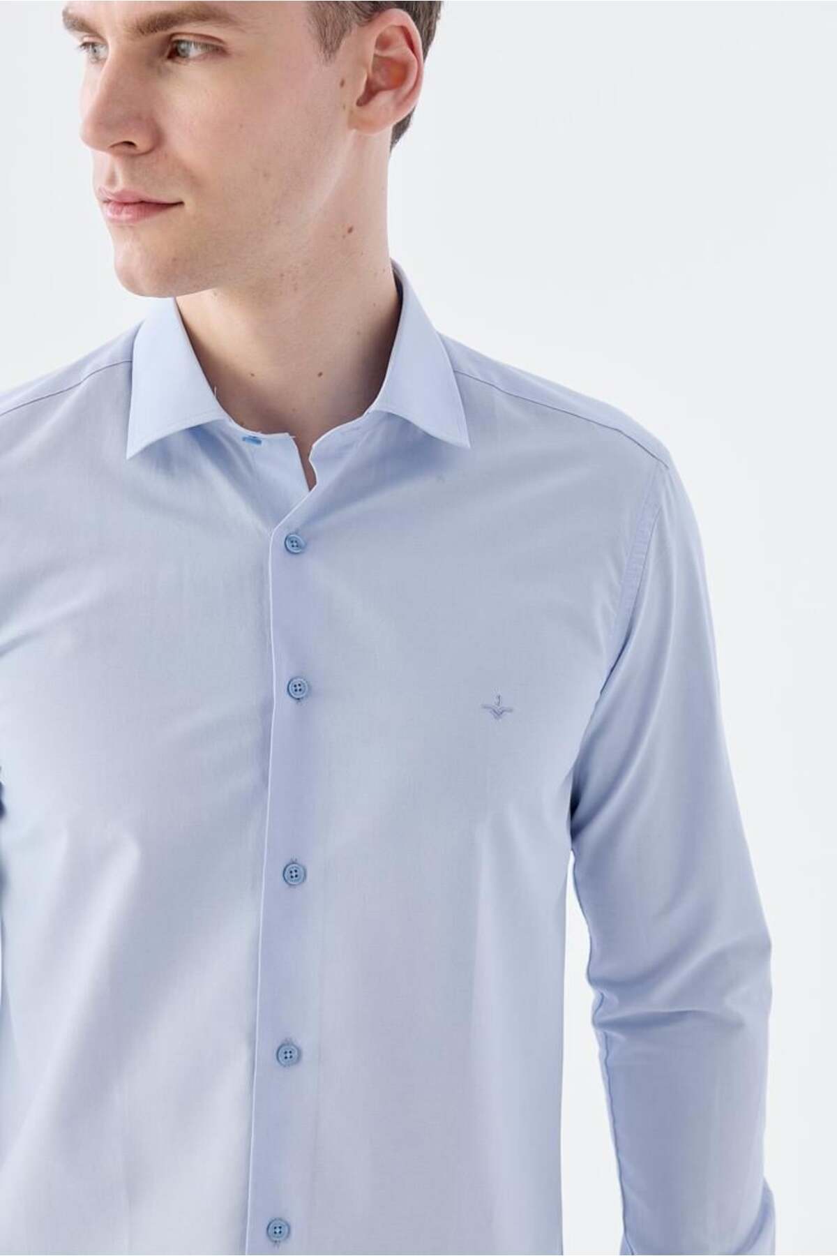 Jakamen-Light Blue Slim Fit Classic Collar Long Sleeve Classic Model Shirt 3