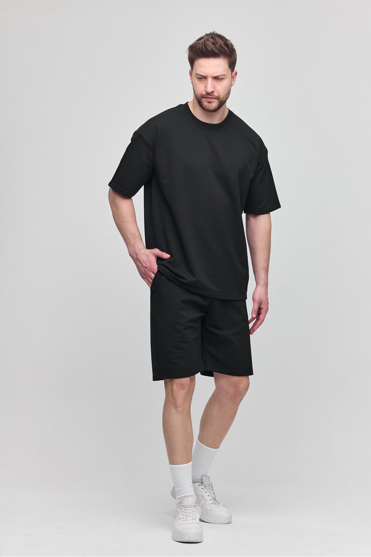 COMBİNE MİCHAİL-Men's Set of 2 Relaxed Fit Comfortable Fit Lettering Black Sweatpants Set 3