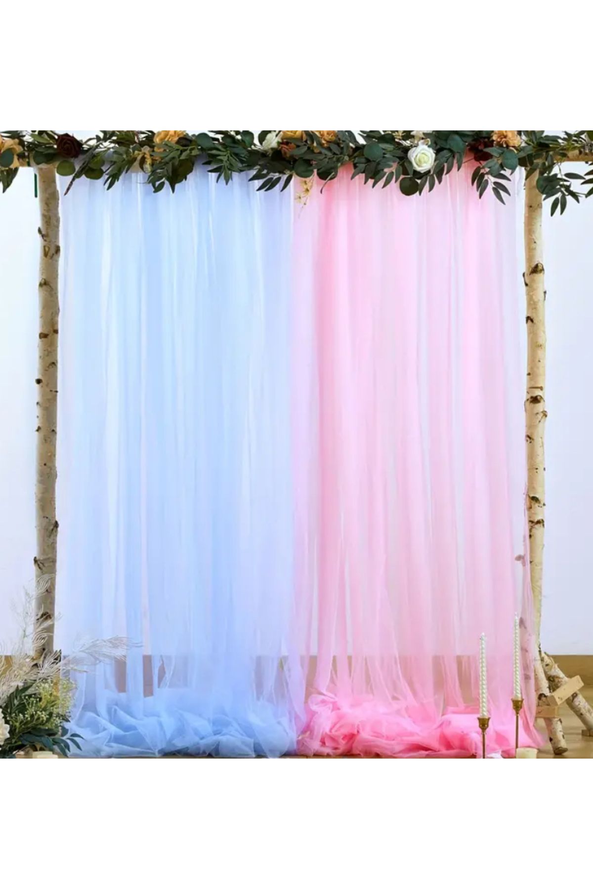 Çemrek Süs Parti Pembe Mavi Kristal Tül 5 er metre Kapı Tülü Cinsiyet Baby Shower Parti Tülü