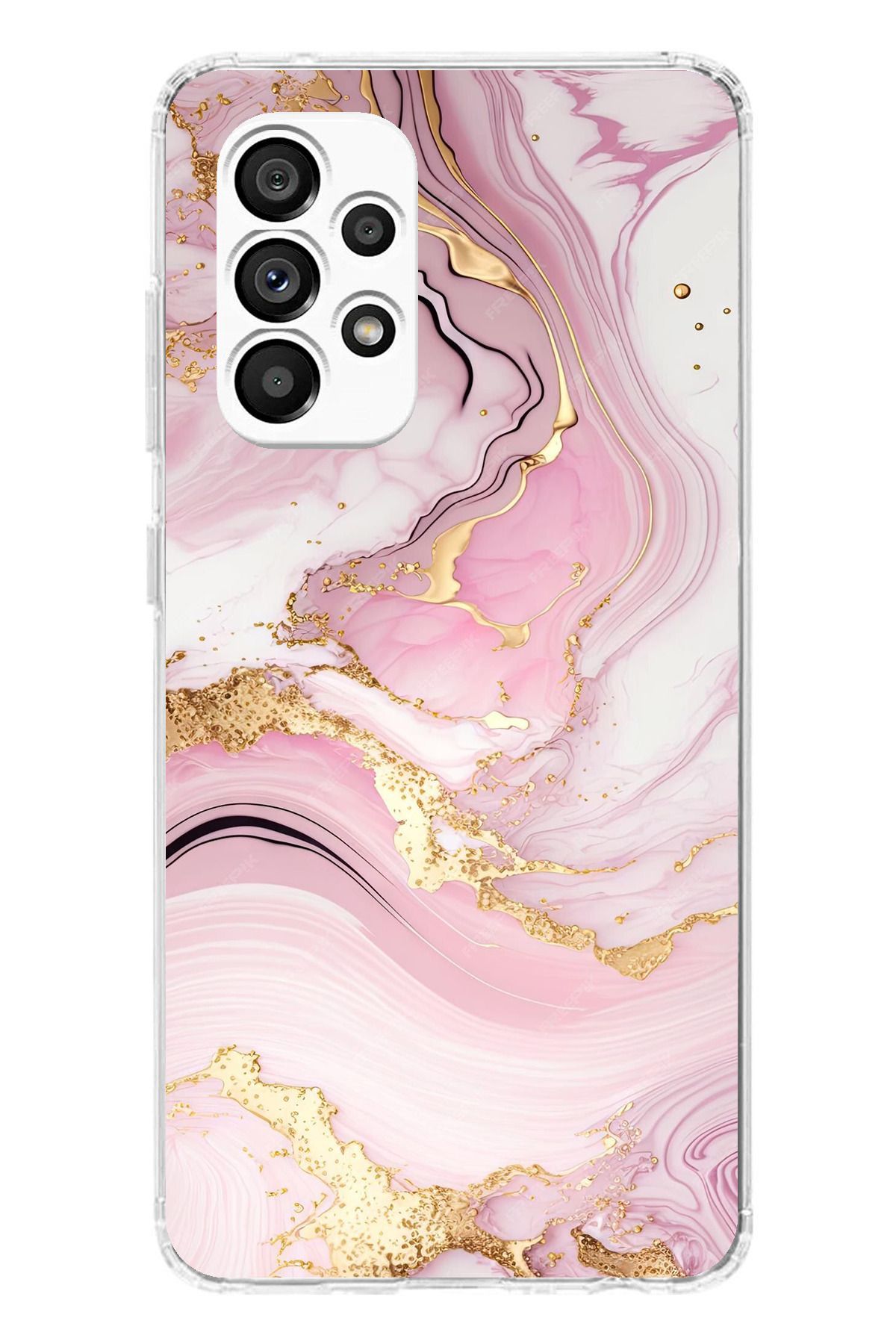 TechTree Galaxy A23 Uyumlu Pembe Mermer Şeffaf Silikon Kılıf