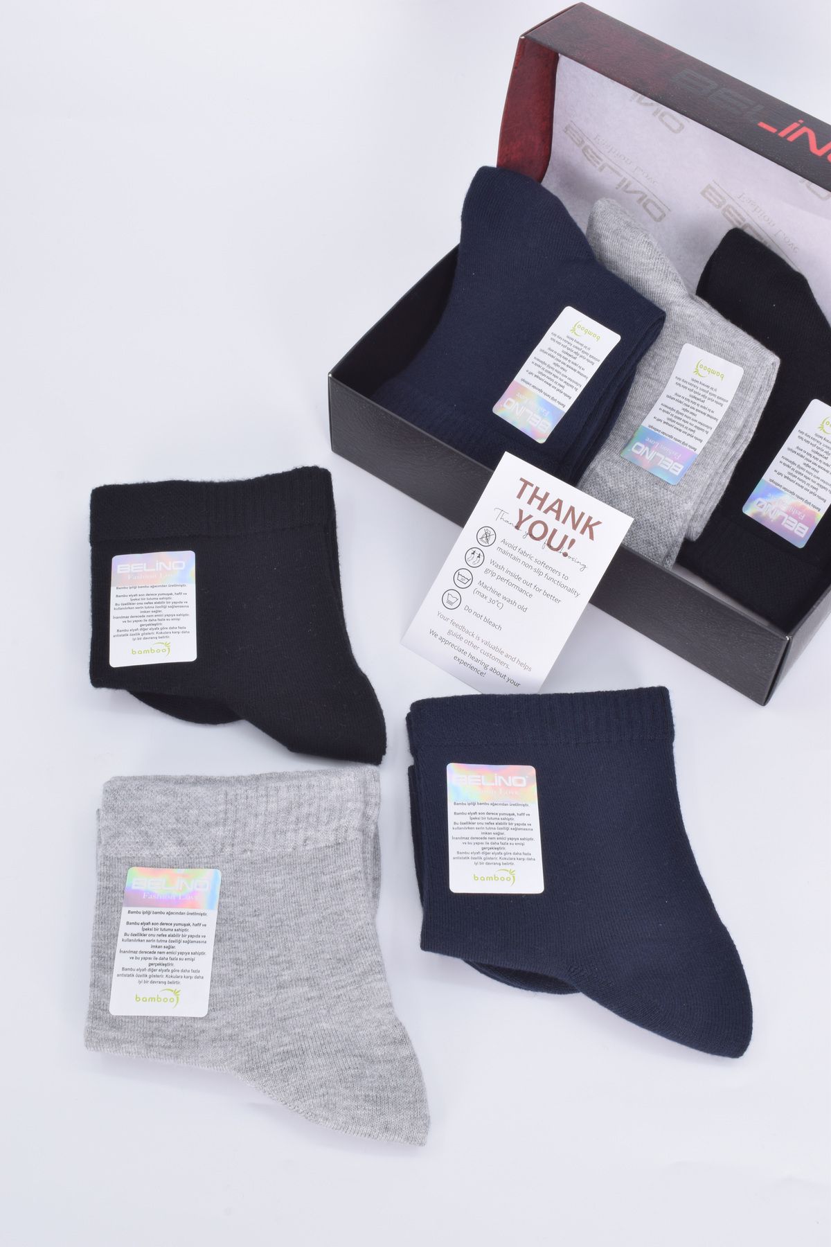BELİNOPLUS 6 Perechi De Șosete Pentru Bărbați Din Bambus În Cutie Personalizată Pentru Cadou Sau Utilizare Masculin - 40–44