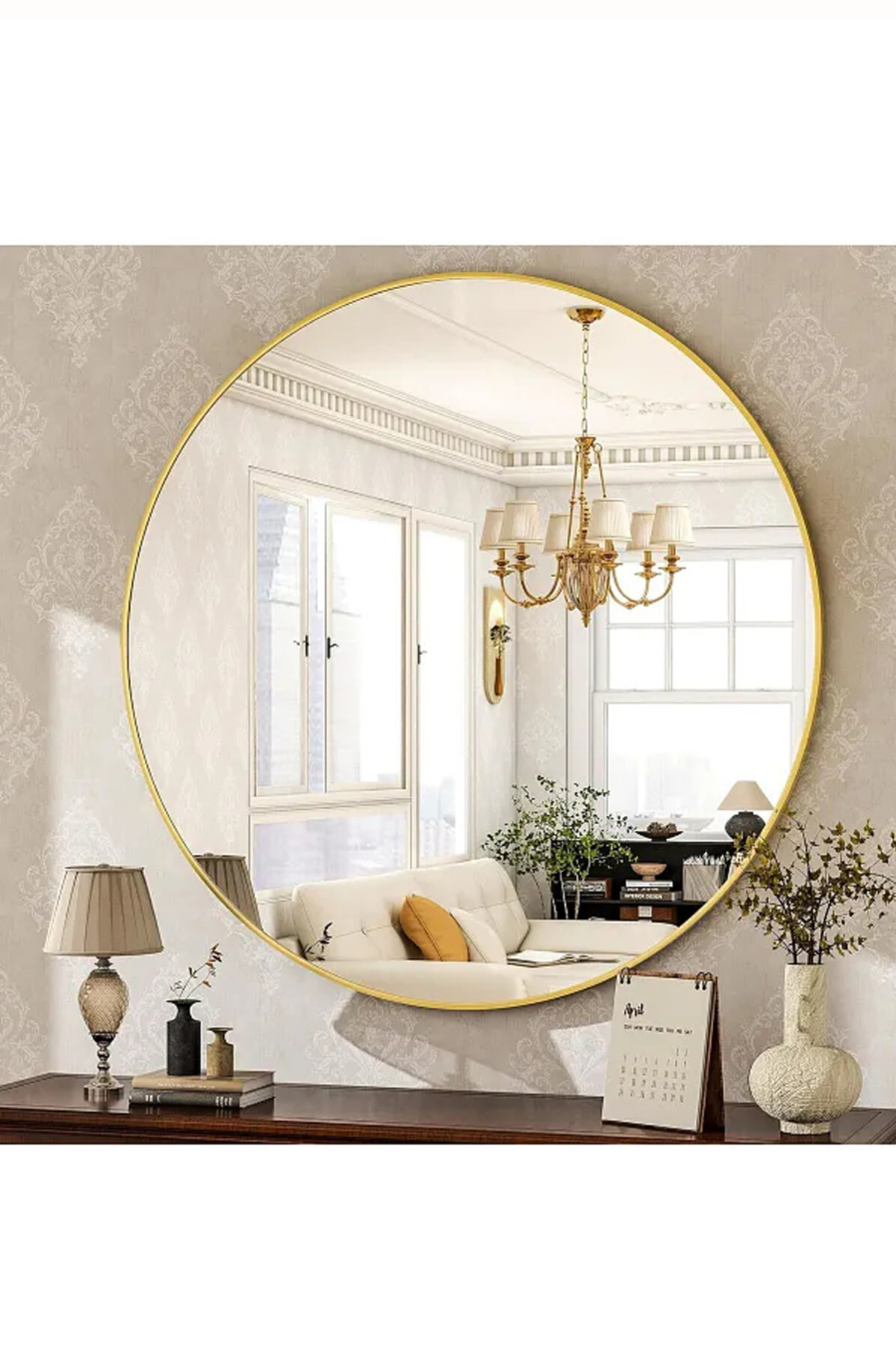 مرآة حائط بإطار من الالمونيوم ذهبي 80*80، مثالية لديكور بيتك