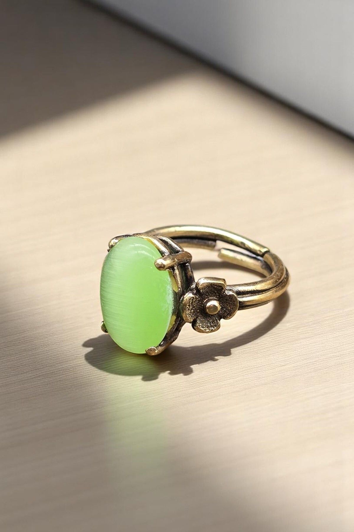 NBS Beautiful Naturel Stones-Women's Copper Green Cat's Eye Stone Ring Adjustable Trend (Gift, Birthday, Daily) 3