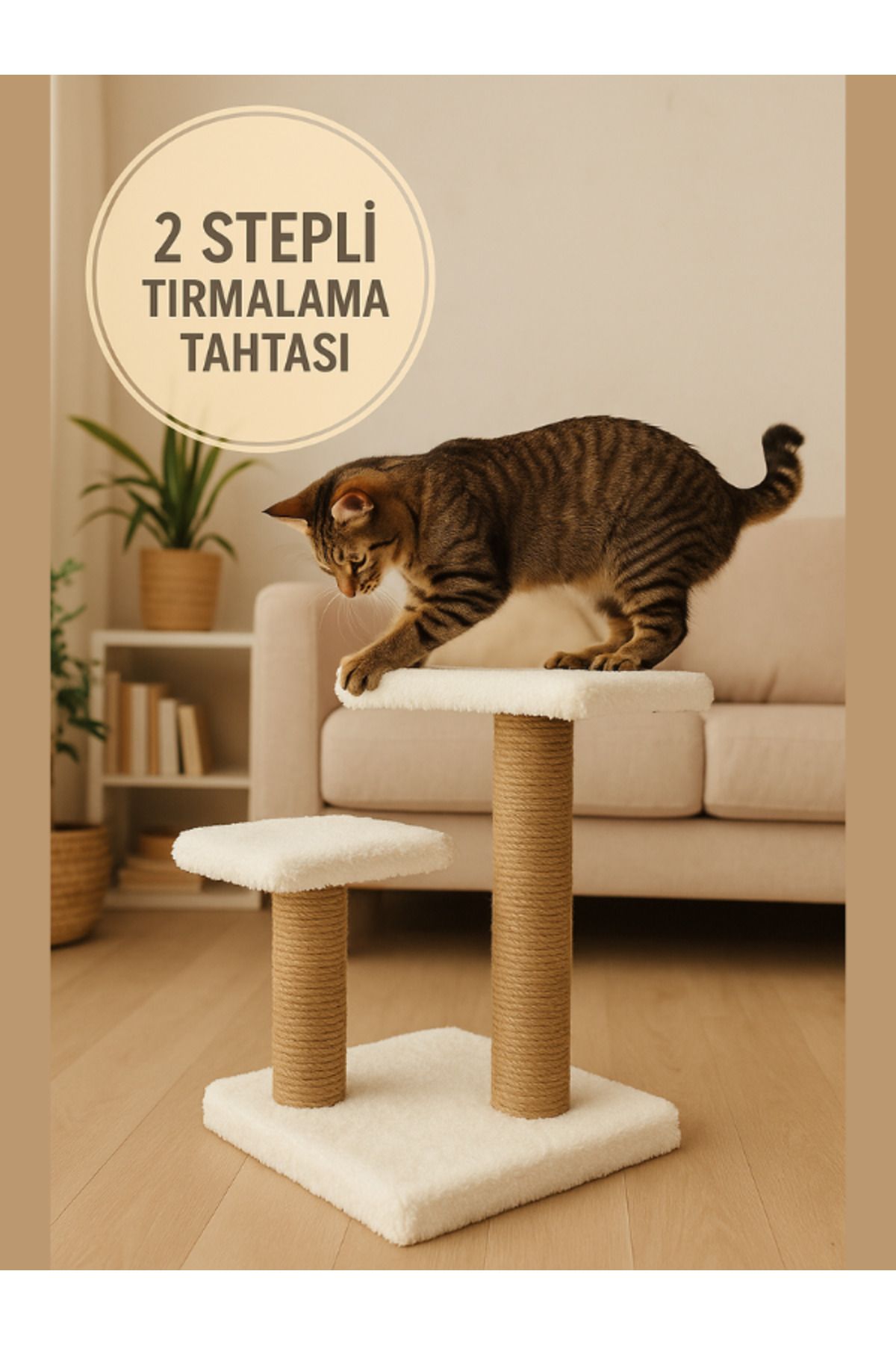 Komano Pontika-44 cm Cat Scratching Board with Two Steps/Stepl, Play, Exercise, Scratching, Resting Area 1