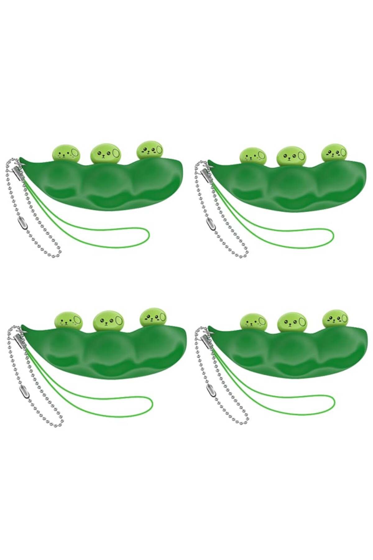 Depox Set De Patru Jucării Antistres Ideallstore , Păstăi De Mazăre, Tip Breloc, 6,5 Cm, Verde - One Size