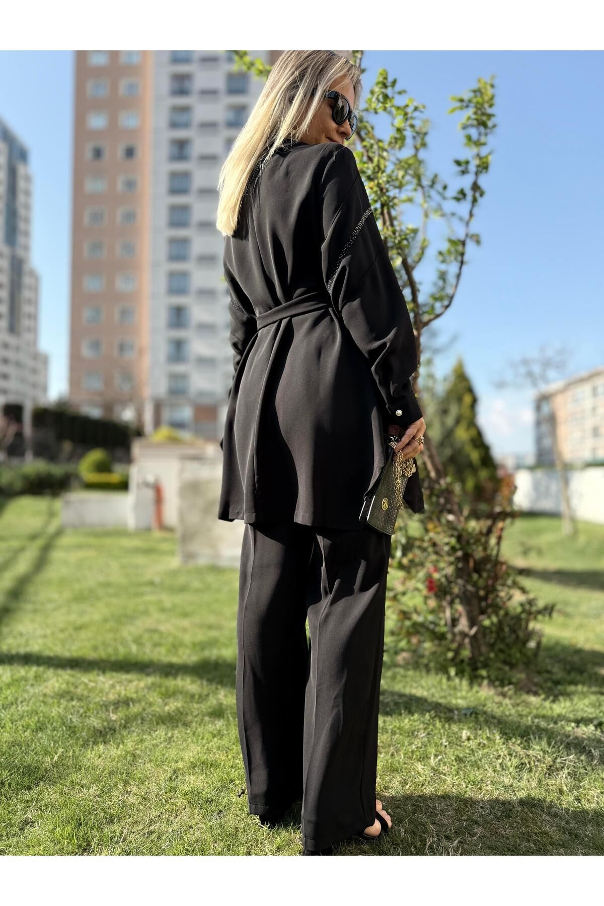 Cardella-Linda Fabric Stone Print Detailed Design Double Set Tunic and Pants Double Set 2