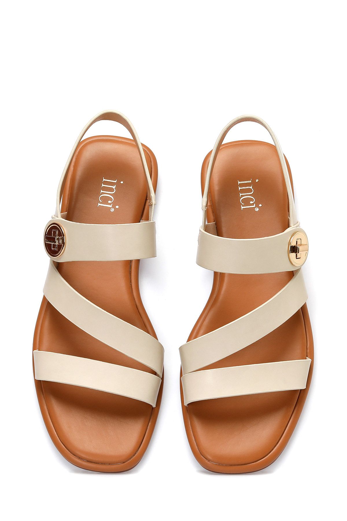 صندل نود زنانه Rain 4fx Beige Sandale Flat İnci
