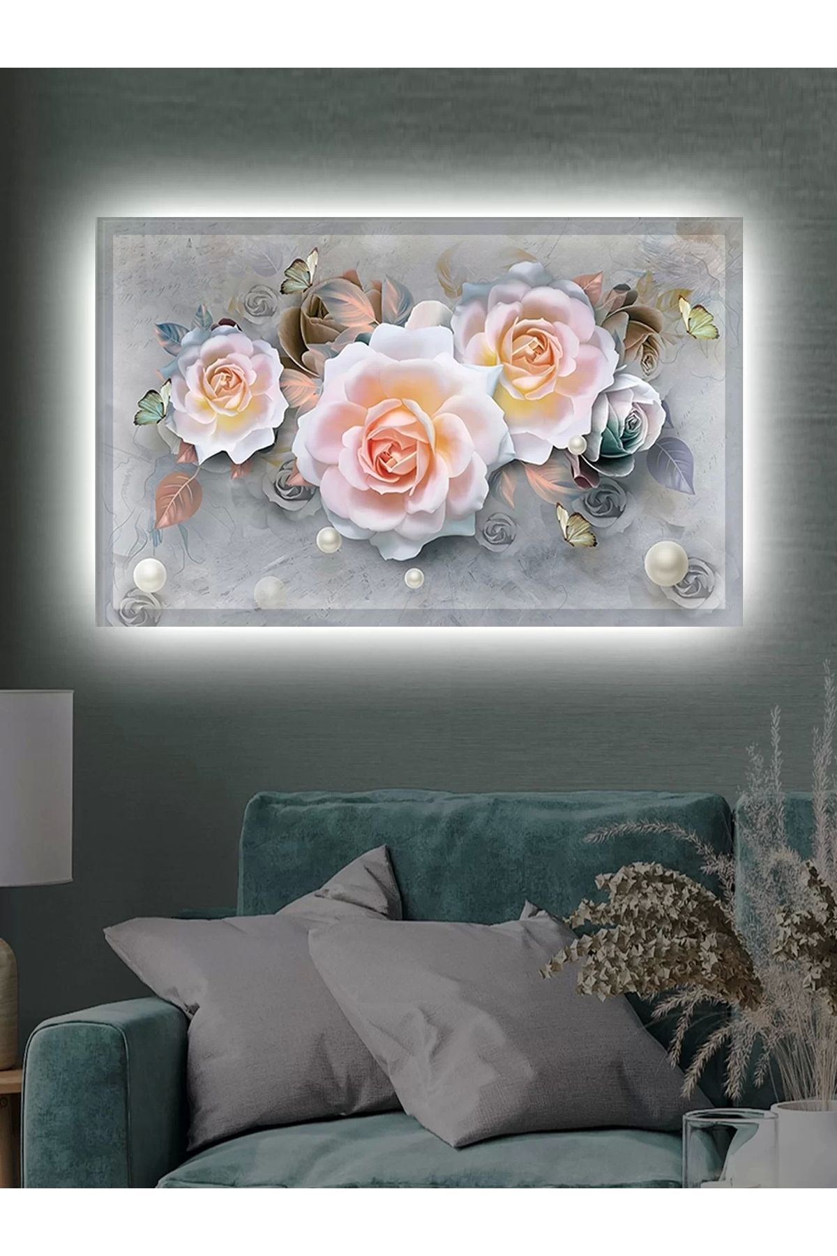 feifei Led Işıklı 3d Görünümlü Çiçek Tablo
