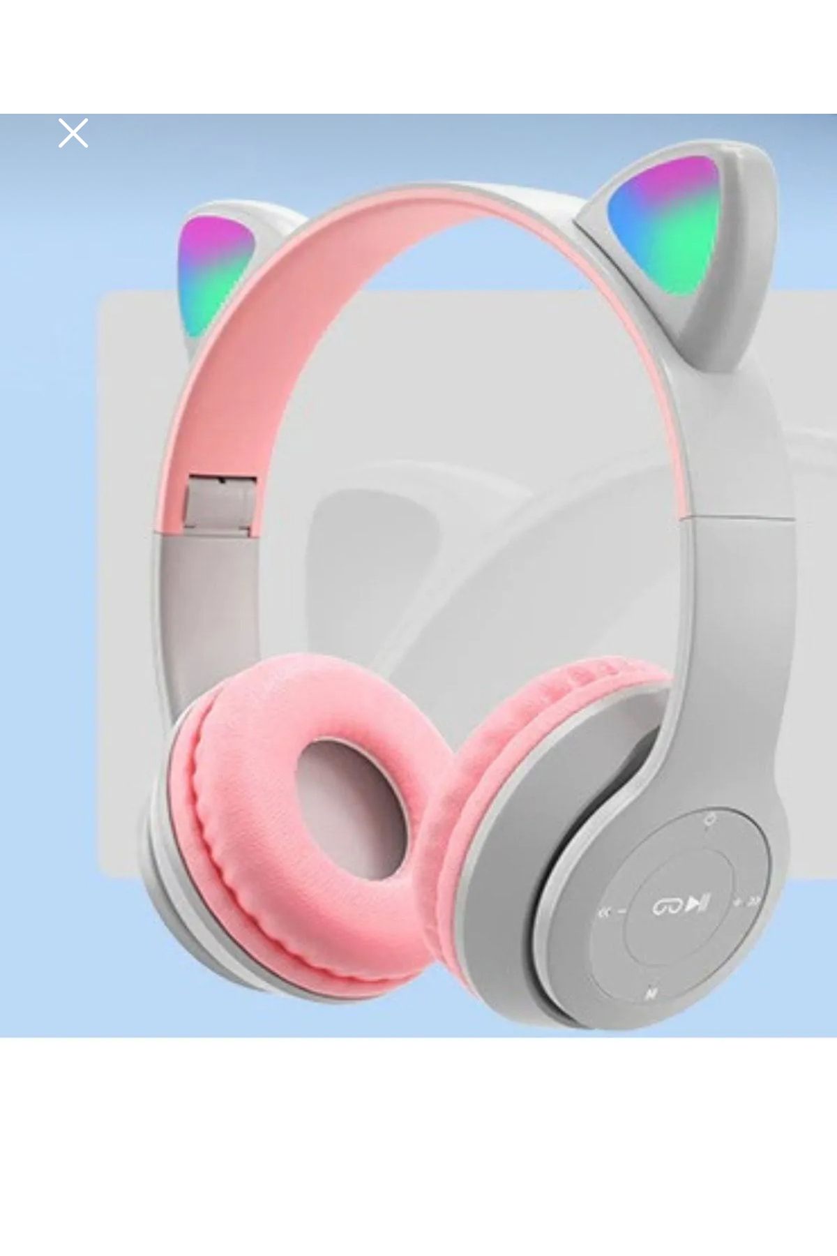 Genel Markalar Gri Renk Kablosuz Bluetooth 5.0 Led Işıklı Kedili Şık Kulaklık Hediye Fm