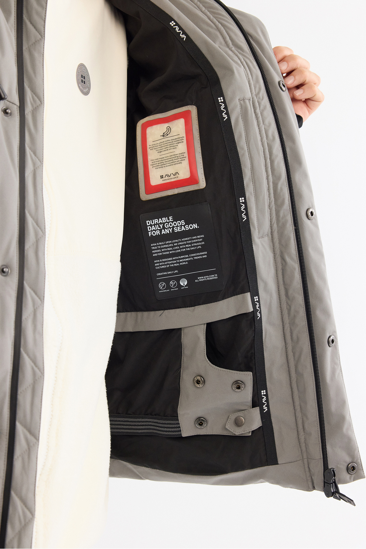 Avva-Men's Dark Gray Goose down Ski Coat - Water Repellent, Windproof, -20 Degree Resistant, Hood A42Y61 7