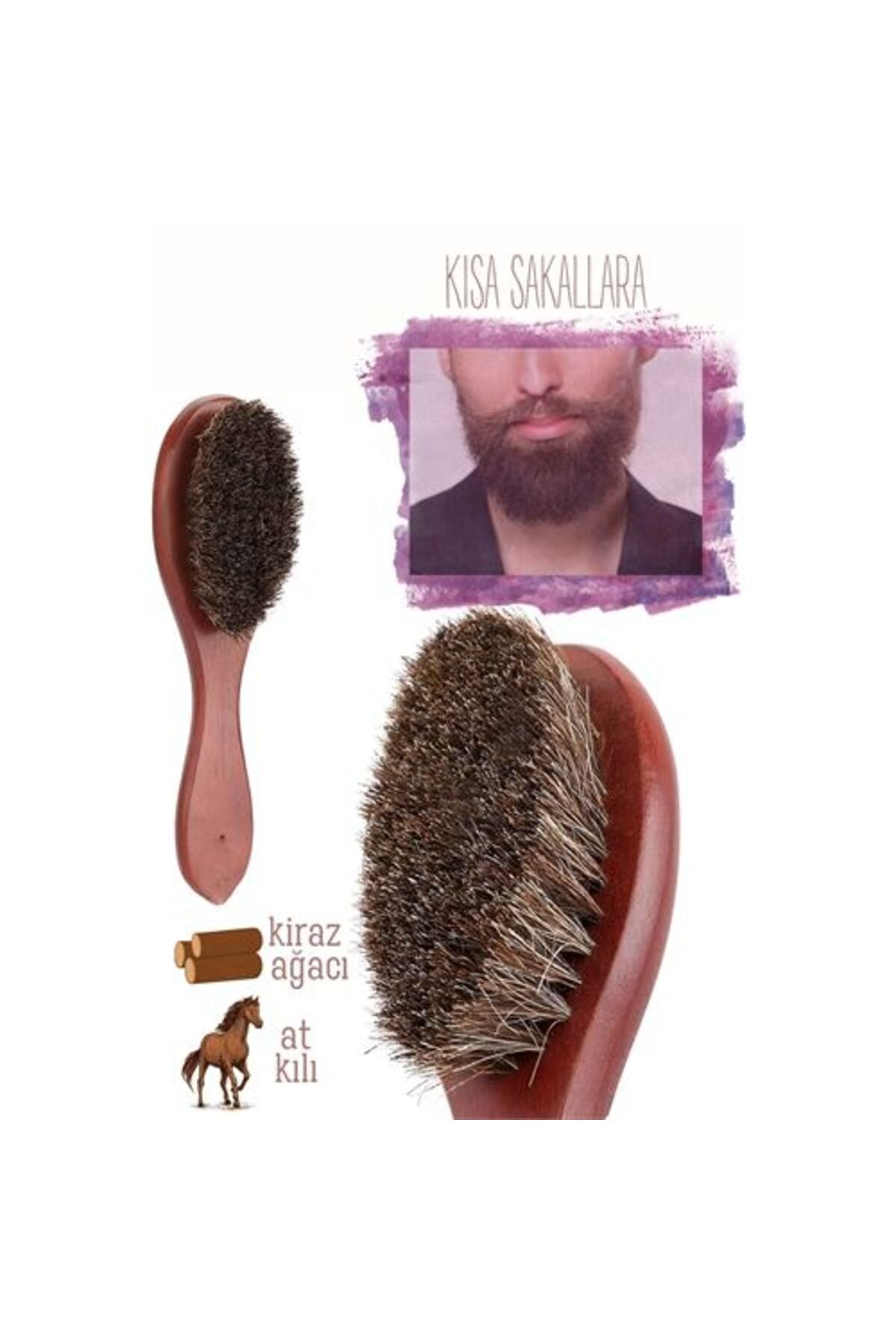 karadağsb At Kılı Sakal Tarama Fırçası Kısa Sakal Bıyık Fırçası Ahşap