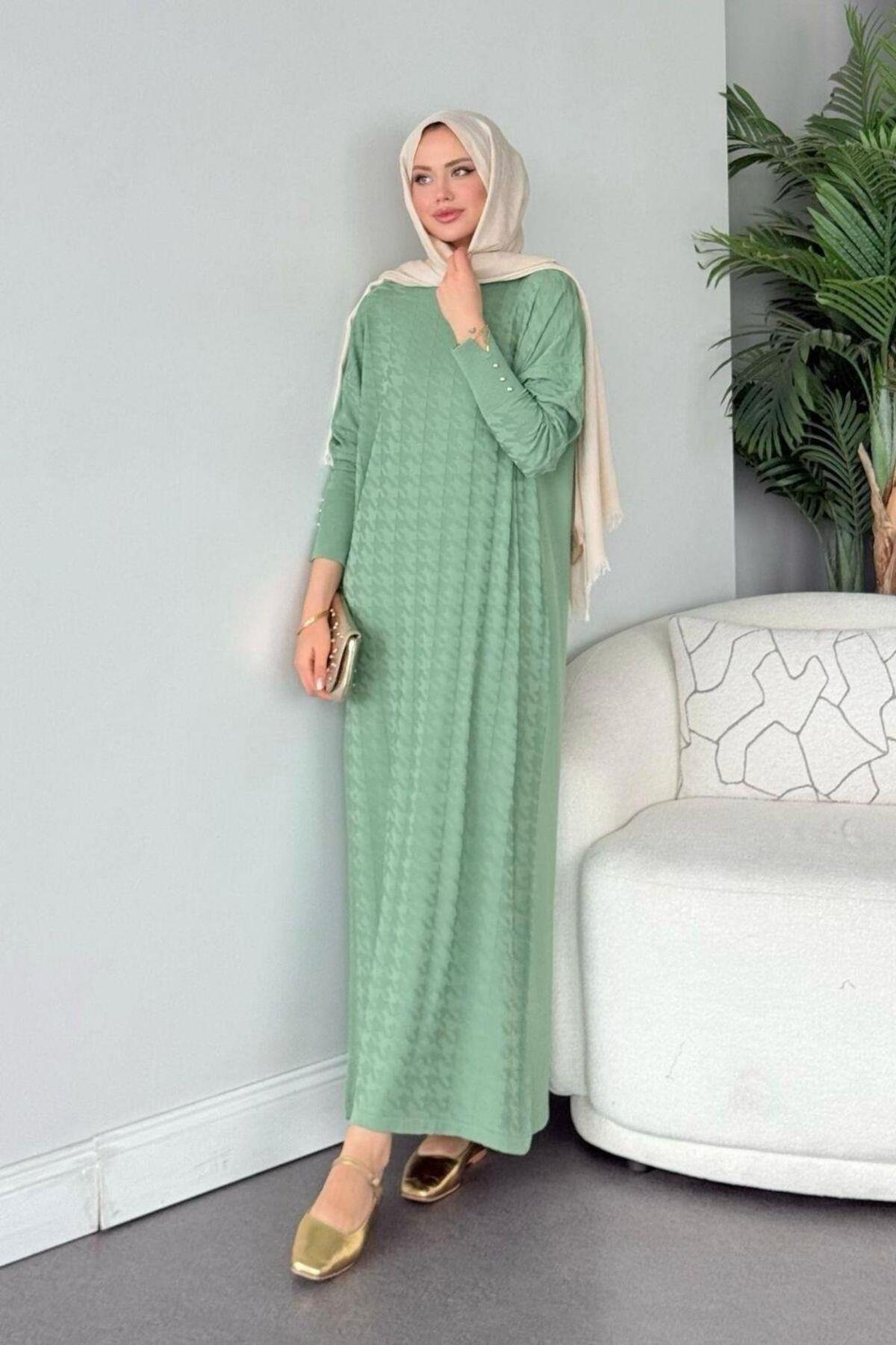Şulemoda Giyim Zımbalı Merserize Elbise Mint