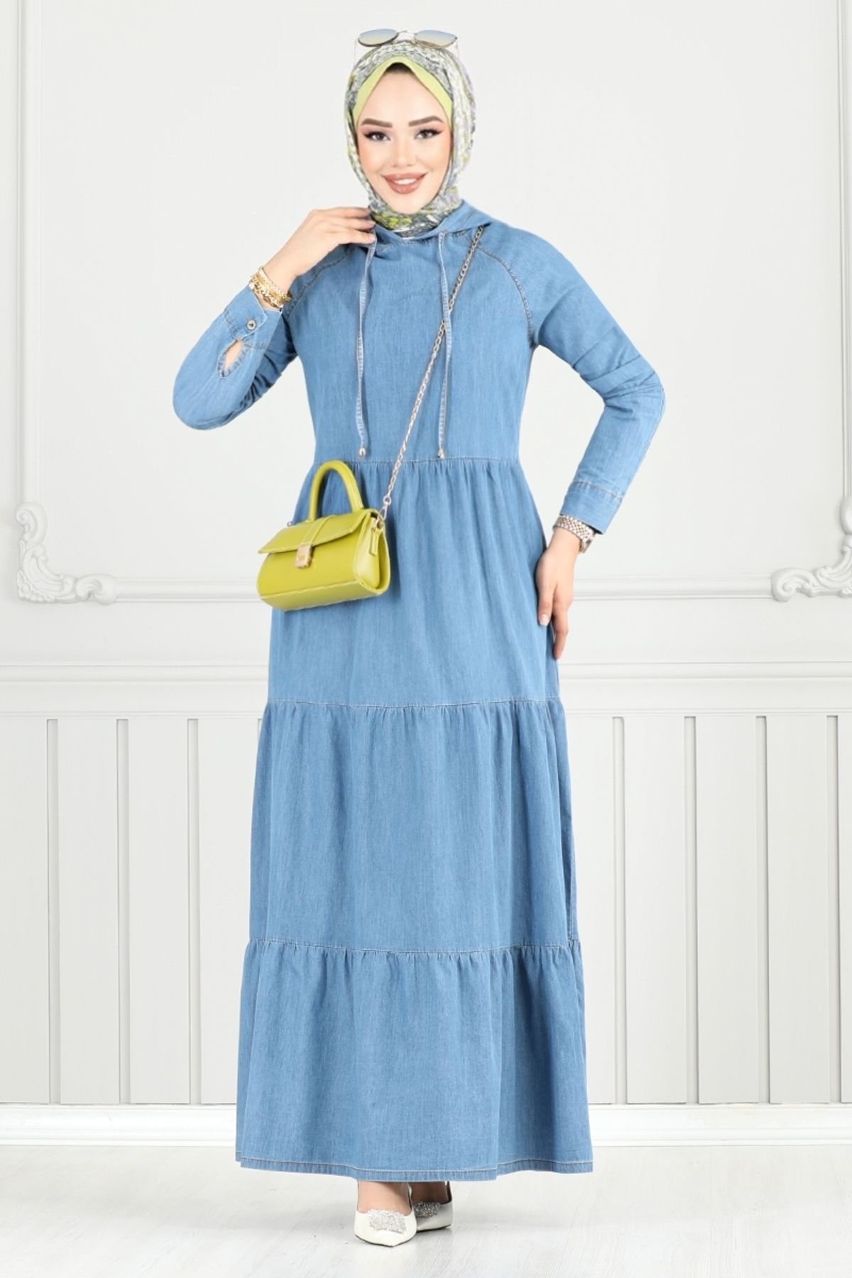 ModaMerve-Skirt Layered Denim Dress 25026Mts1095-M Light Denim 2