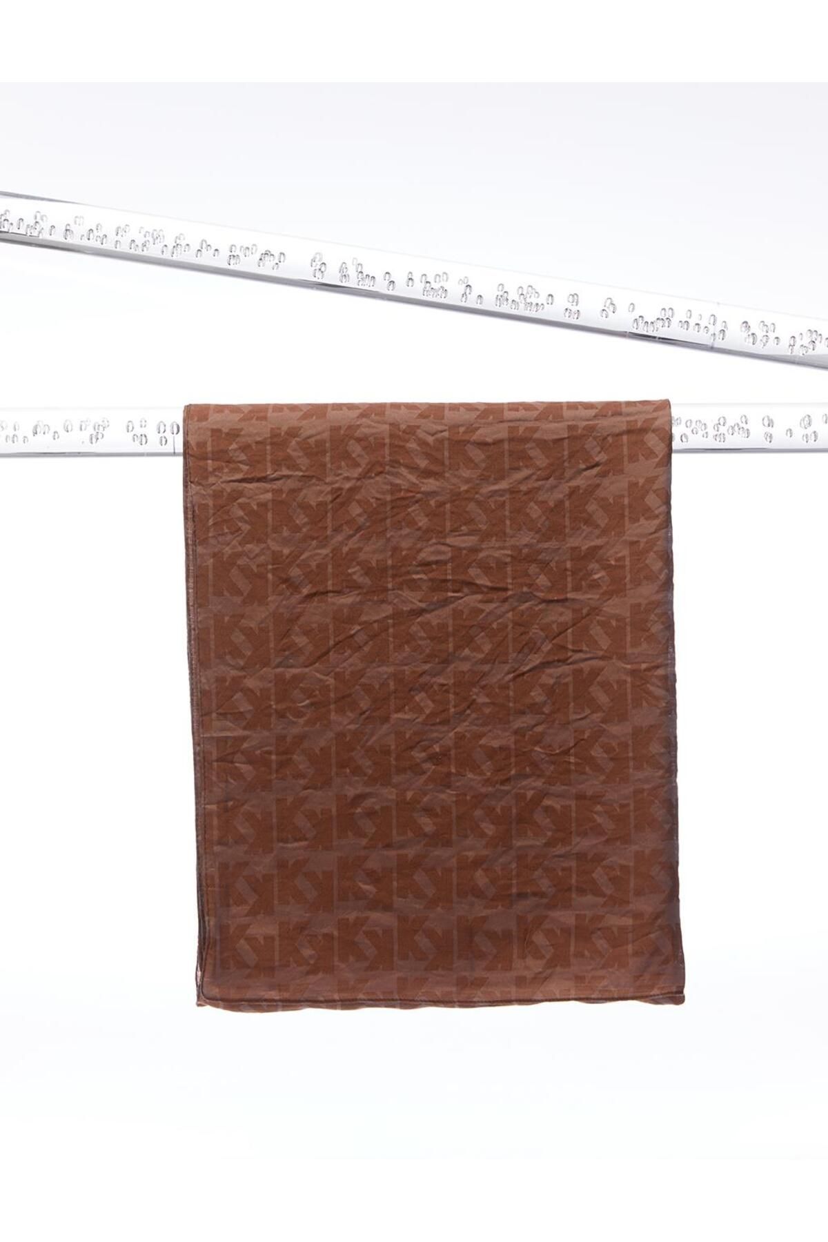 Kayra-Şal țesut din viscoză jacquard monogramă maro 2