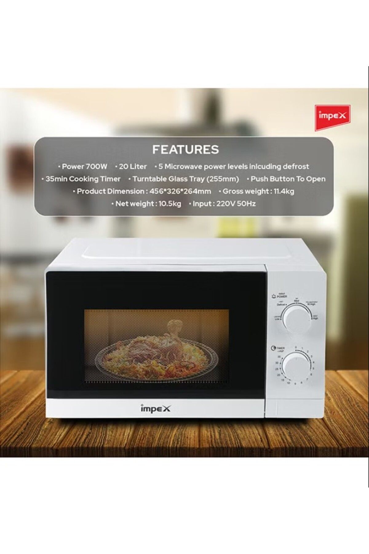 İMPEX-Microwave Oven 5 Power Levels With Easy Reheat And Defrost Function 20 L 700 W MO 8101A 5