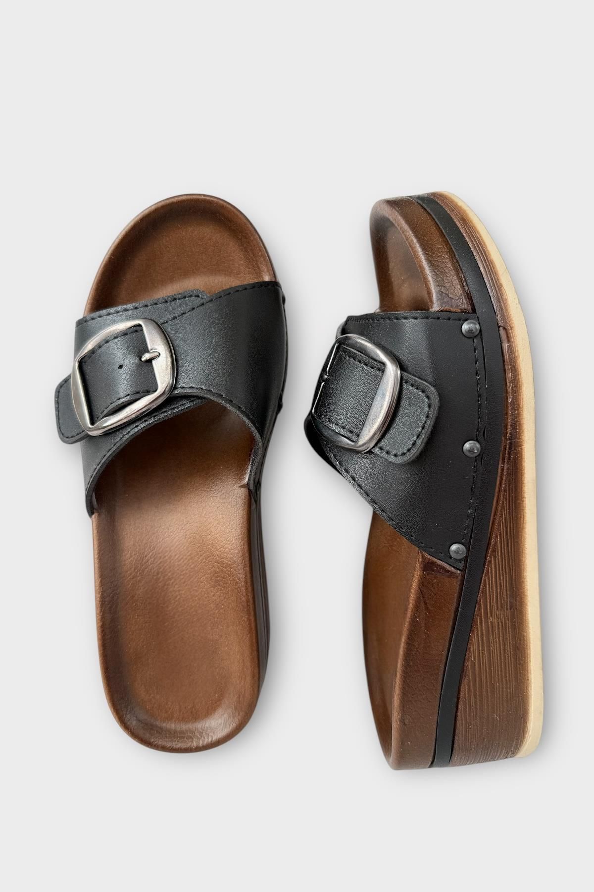 Liger-Women's Daily Slippers Buckle Wedge Heel Stylish Summer Home Beach Vacation Slippers Black 6