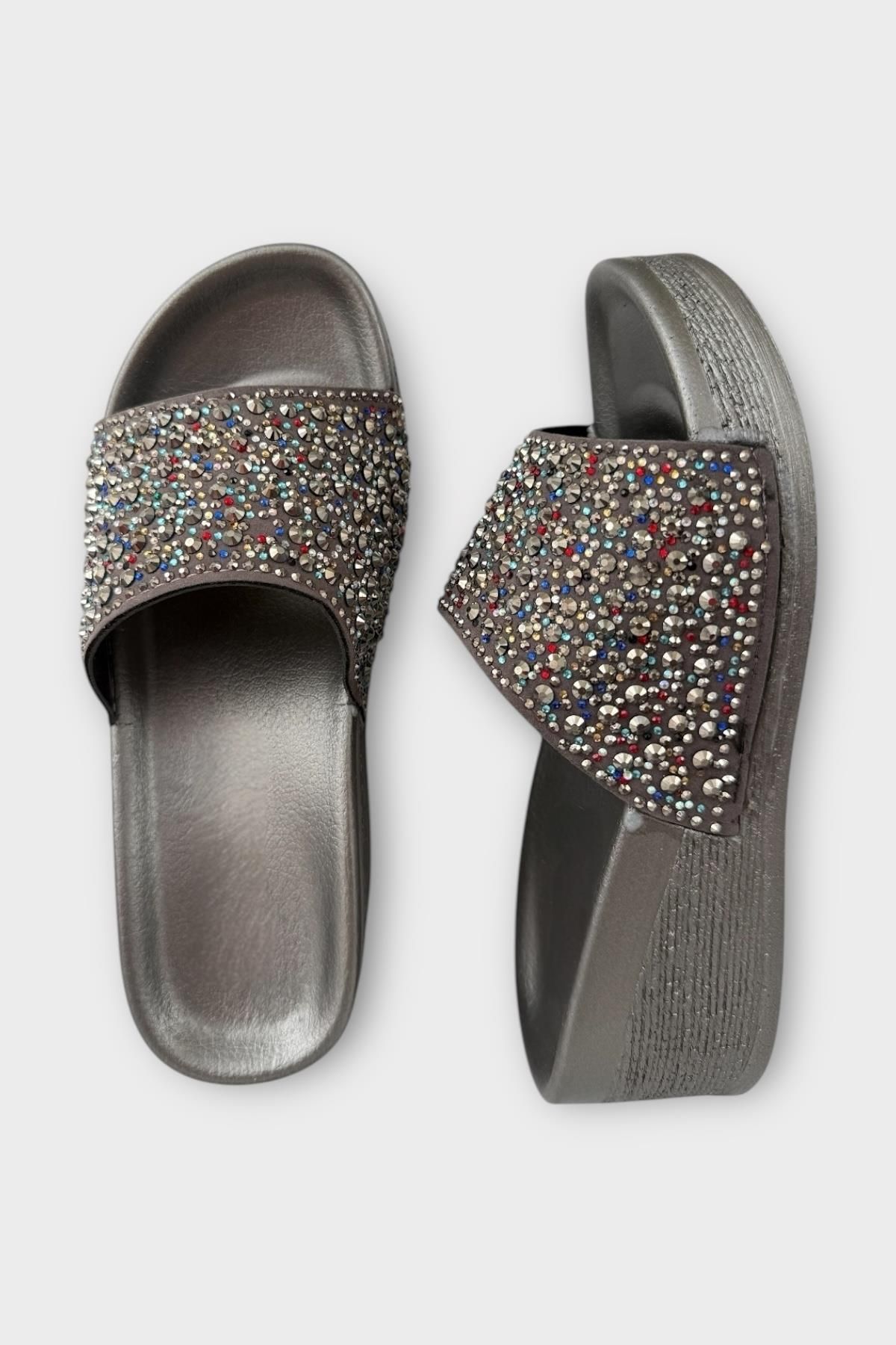 Liger-Slippers with Stones in Silver Belt Wedge Heel Stylish Summer Home Beach Vacation Slippers 6