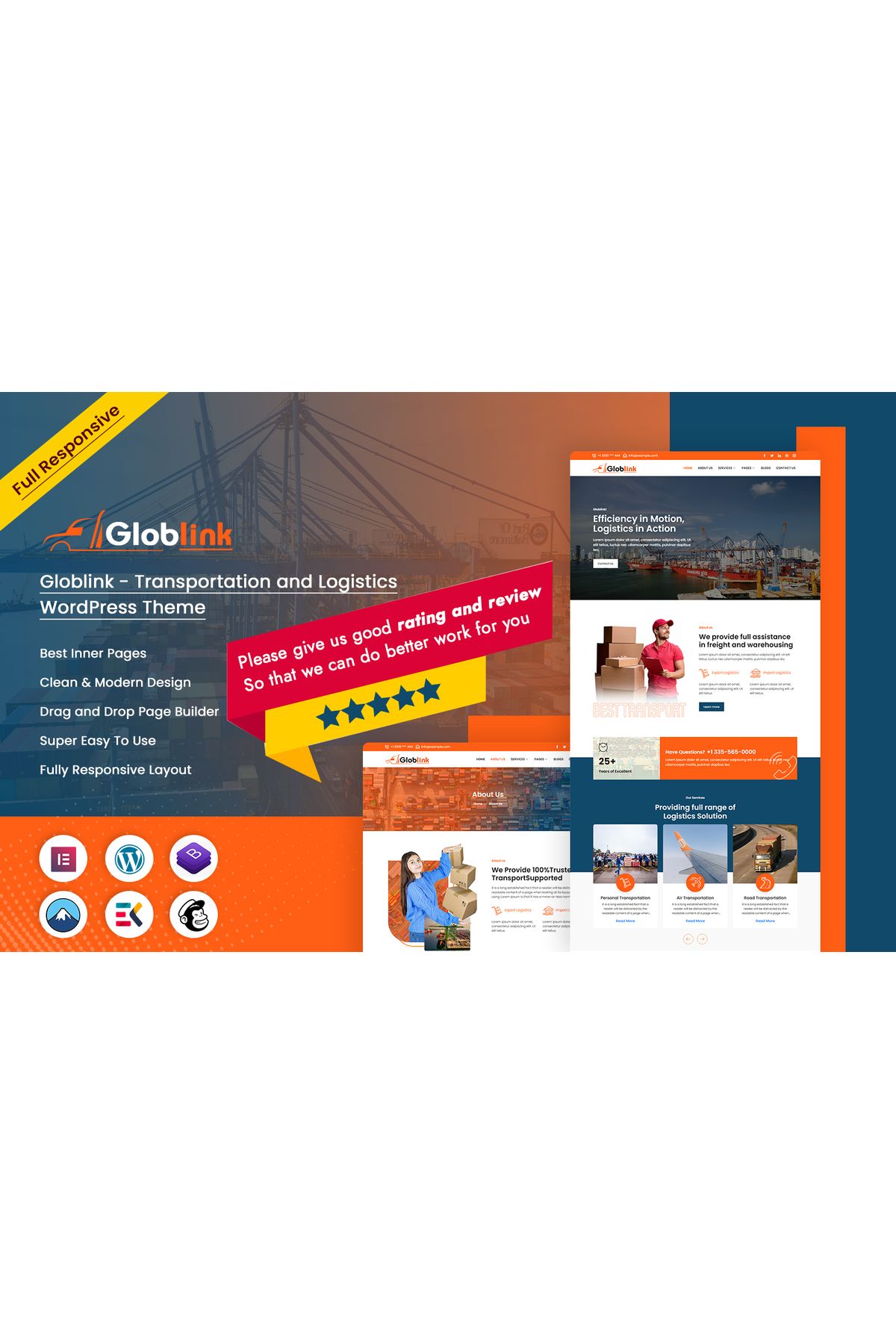 hemen tasarım Globlink - Transportation and Logistics Wordpress Teması
