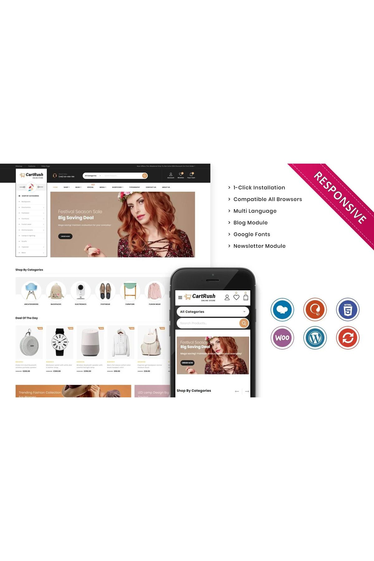 hemen tasarım Cartrush Multipurpose Responsive WooCommerce Teması