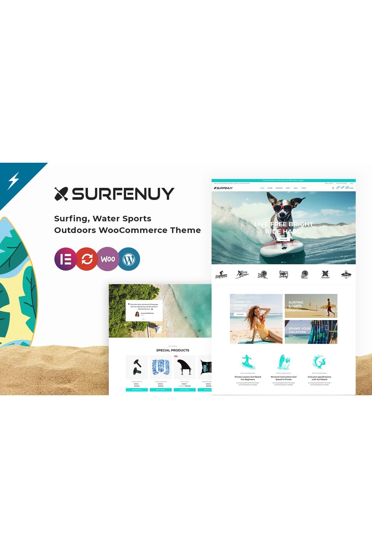 hemen tasarım Surfenuy - Surfing, Water Sports and Outdoors WooCommerce Teması