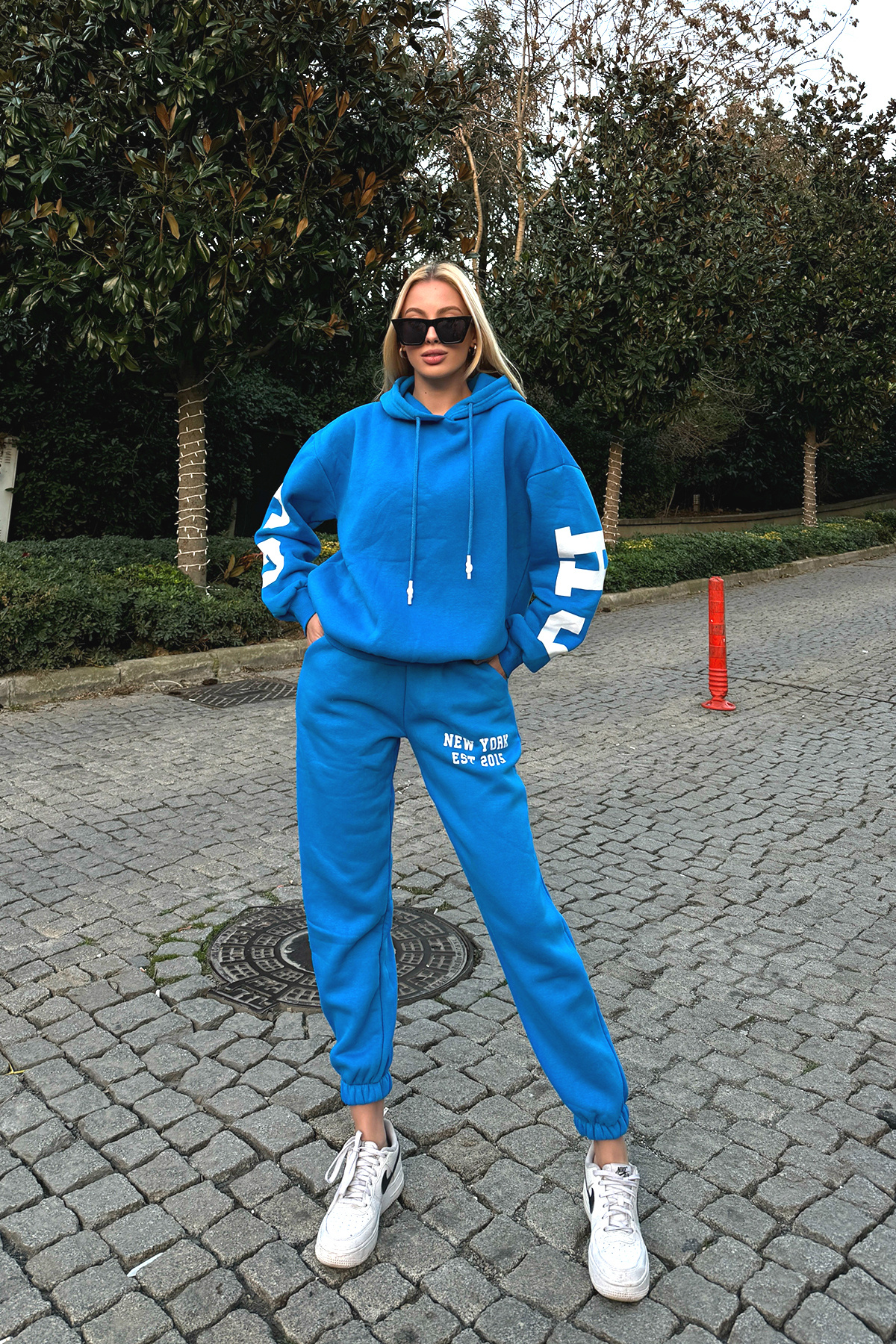 VAGGON-Women's Saks Hooded 3 Thread Raised and Elasticized Leg Sweatpants Set Prm1376 1