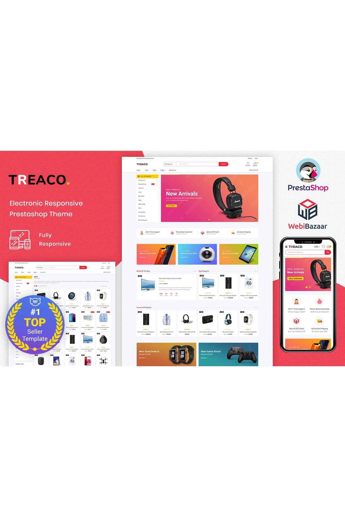 hemen tasarım Treaco - Electronic Multipurpose Store PrestaShop Teması