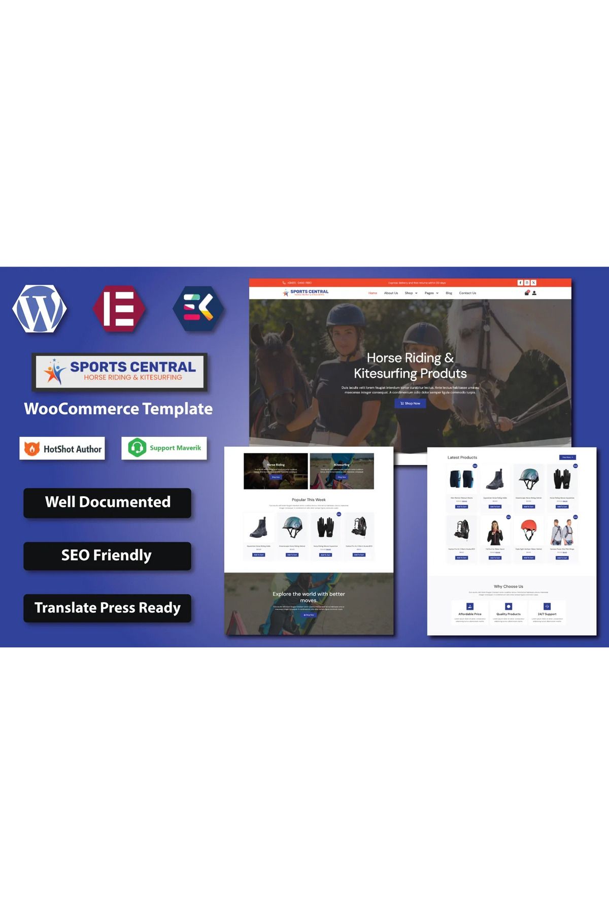 hemen tasarım Sports Central - Horse Riding & Kitesurfing Sports Equipment Store WooCommerce Teması