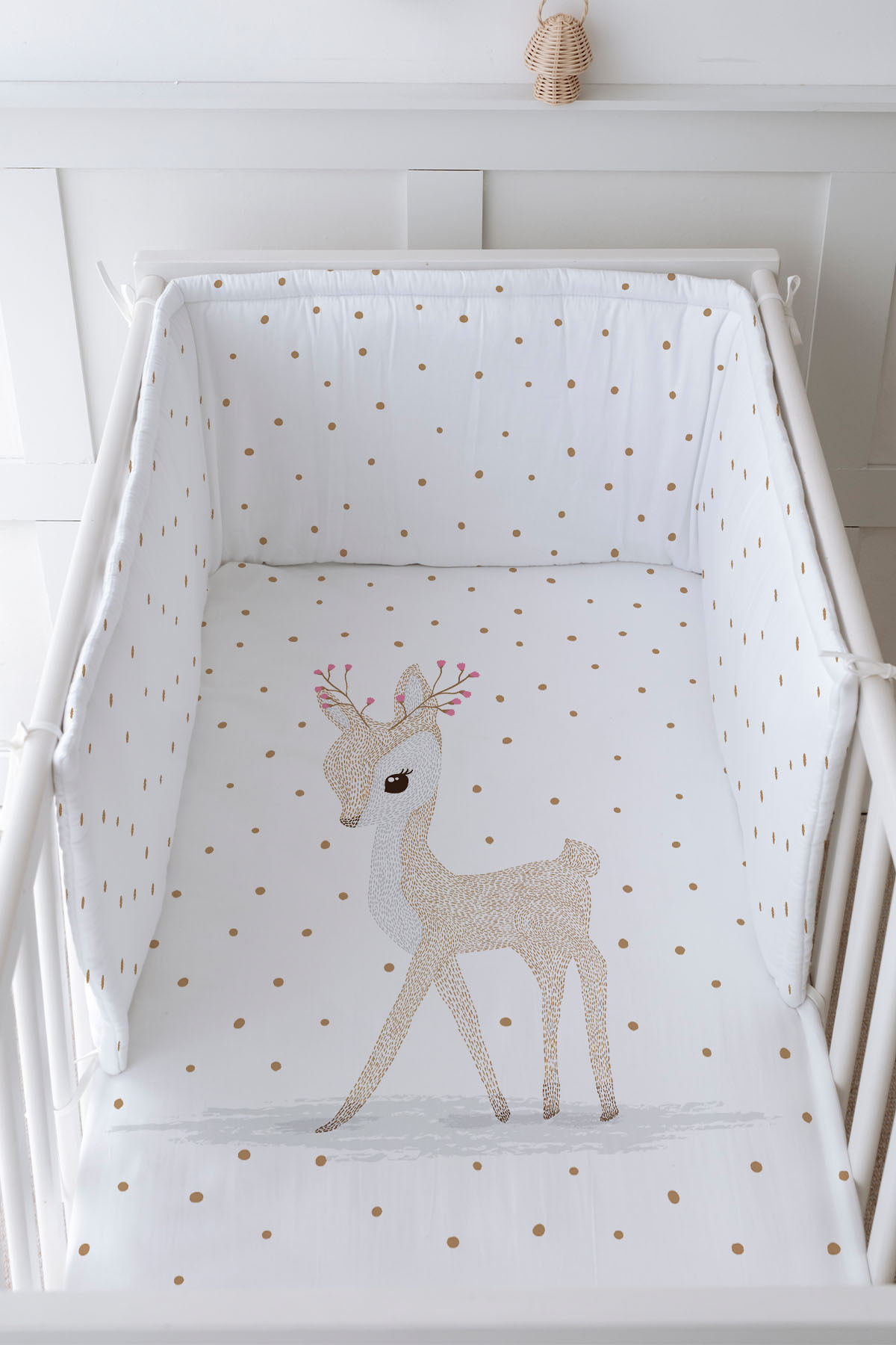 Tuğba Kuğu Bebek Başucu Koruyucu ve Baskılı Çarşaflı Uyku Seti - İconic Serisi - Çiçek Boynuzlu Geyik