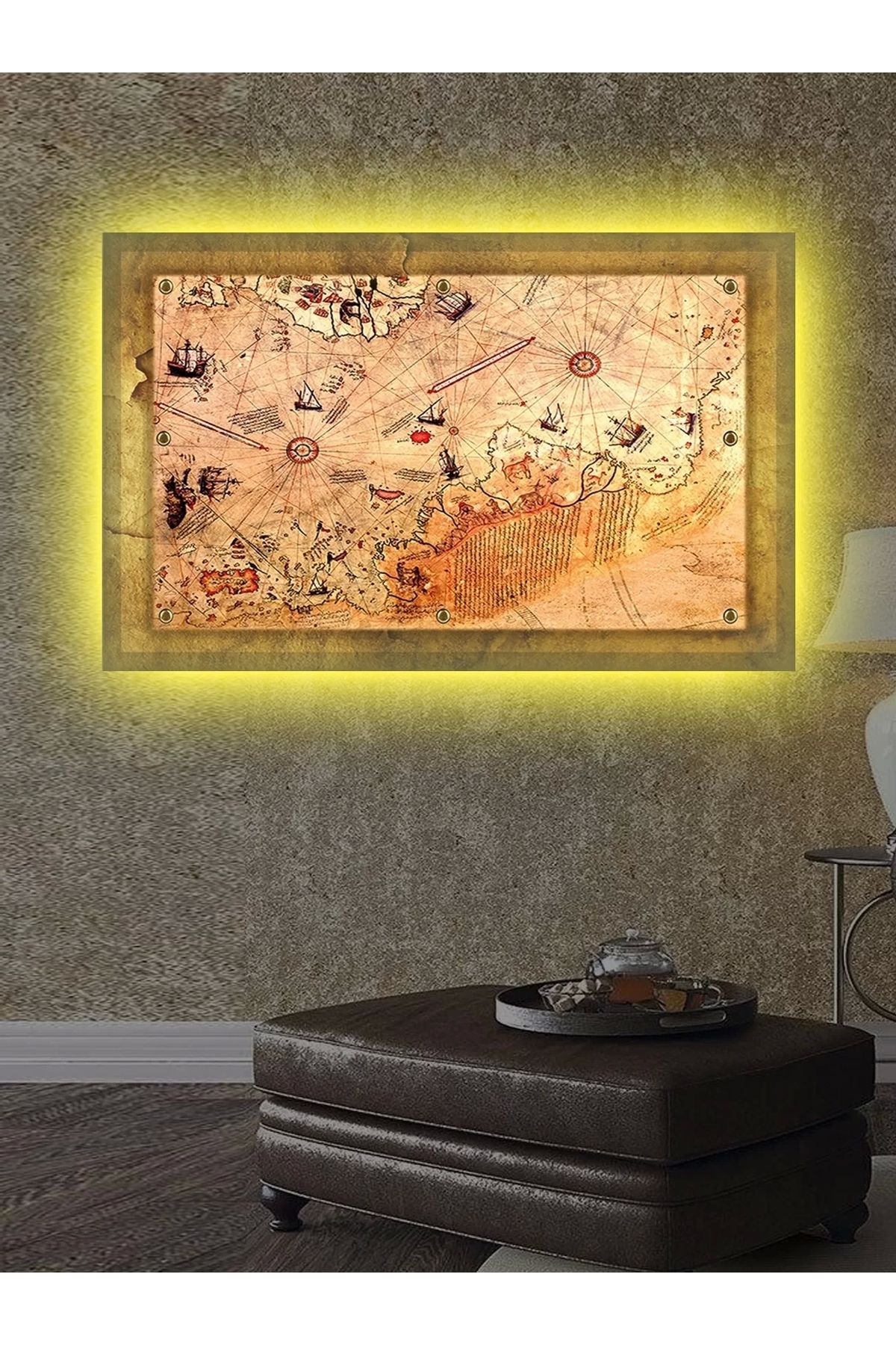 feifei Led Işıklı Piri Reis Haritası (kanvas Tablo)