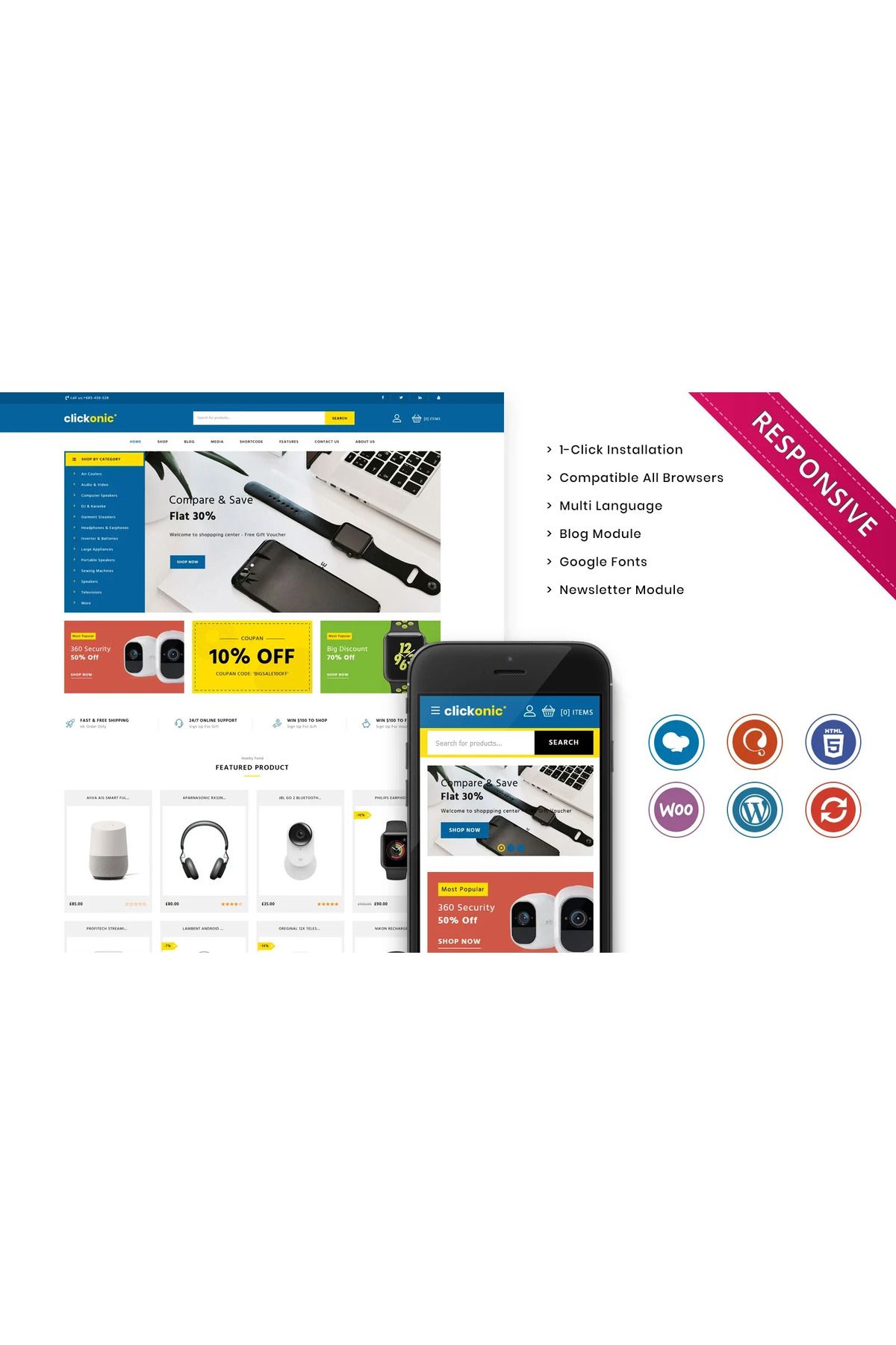hemen tasarım Clickonic - The Mega Electronic Store WooCommerce Teması