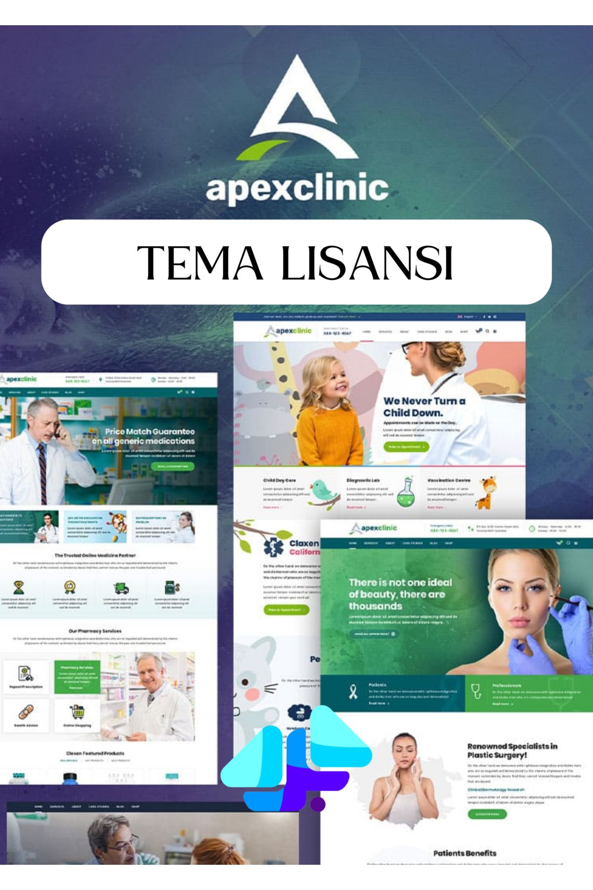 hemen tasarım Apex Clinic Pro Wordpress Teması Orijinal
