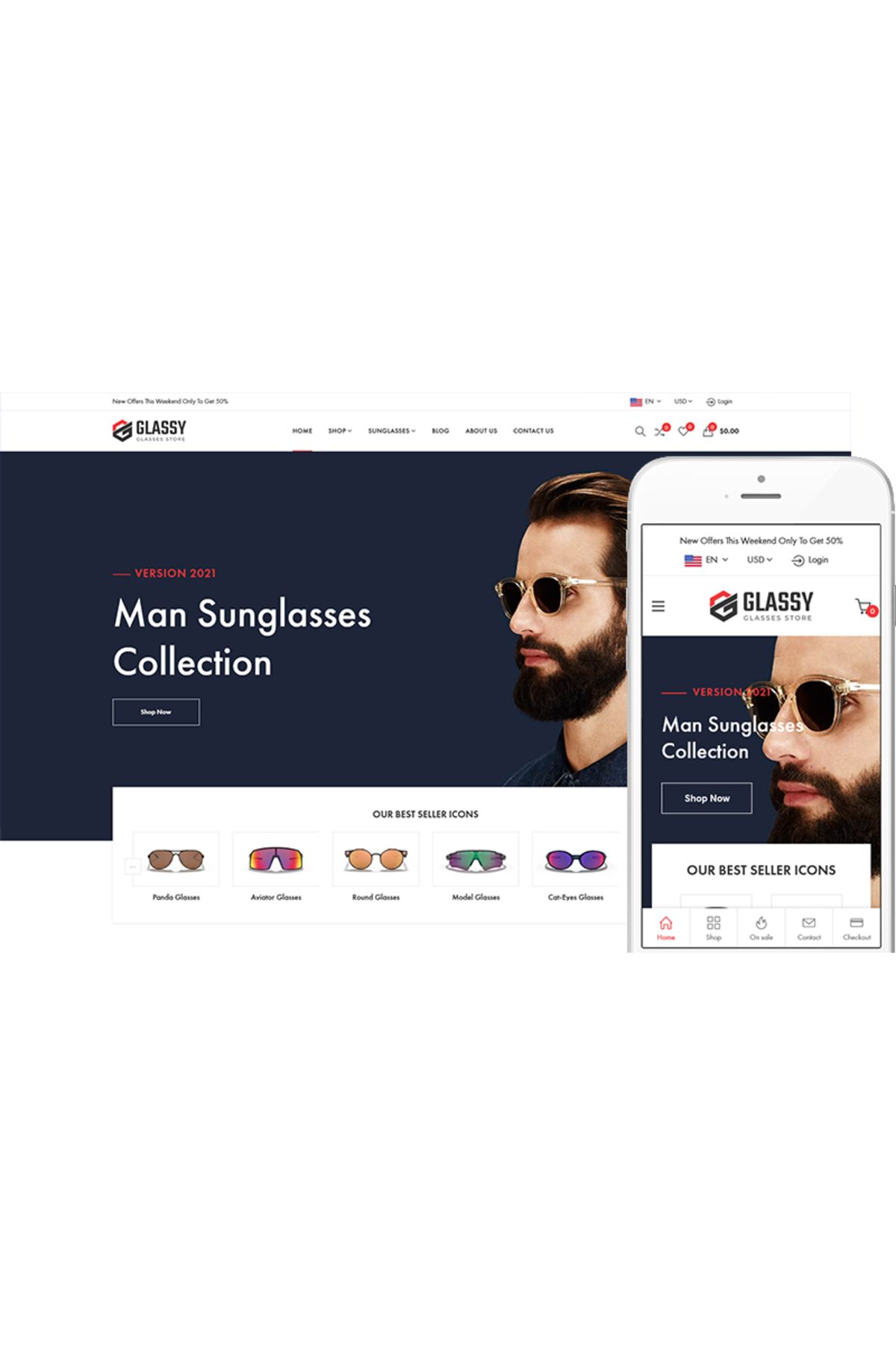 hemen tasarım Glassy - Glasses, Optical Store WooCommerce Teması